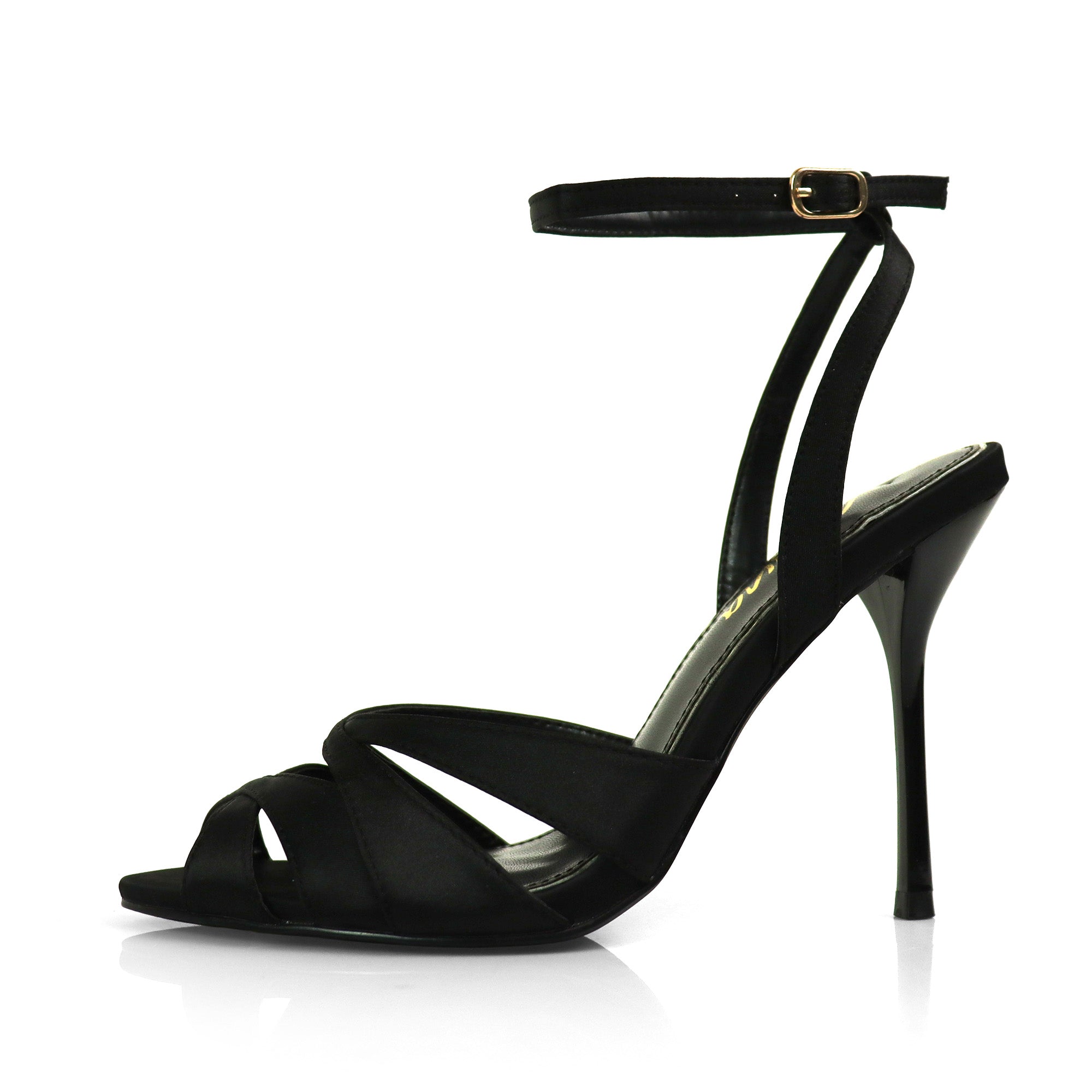 MELIA-1 STRAPPY CRISS-CROSSED OPEN-TOED HEEL WITH ANKLE STRAP BLACK