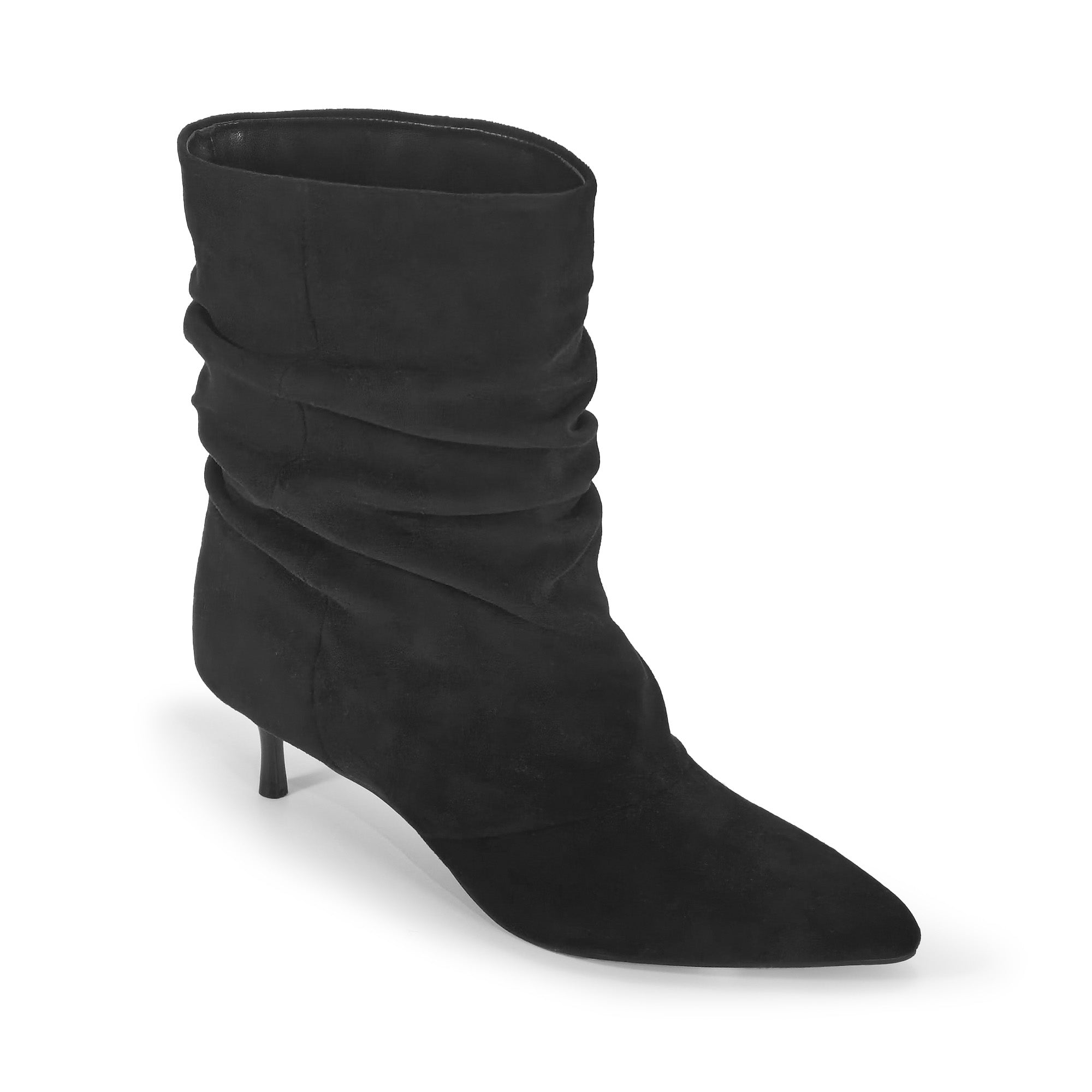 MIARA-1 POINTED TOE SLOUCH BOOTI W/ KITTEN HEEL BLACK