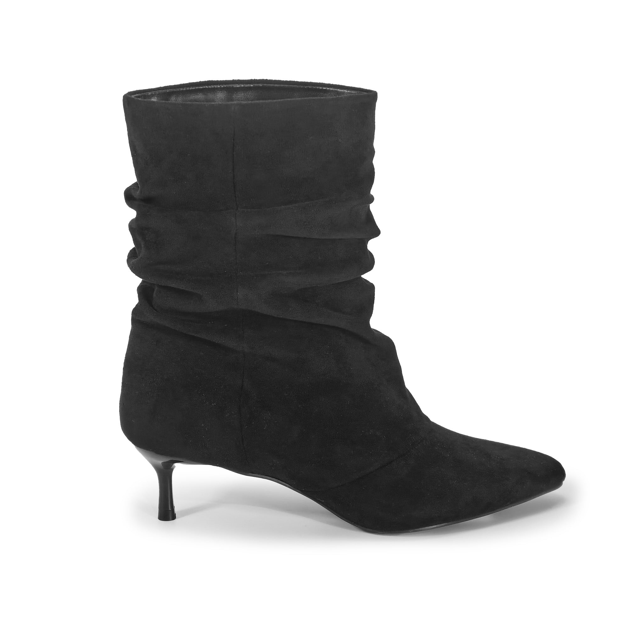 MIARA-1 POINTED TOE SLOUCH BOOTI W/ KITTEN HEEL BLACK