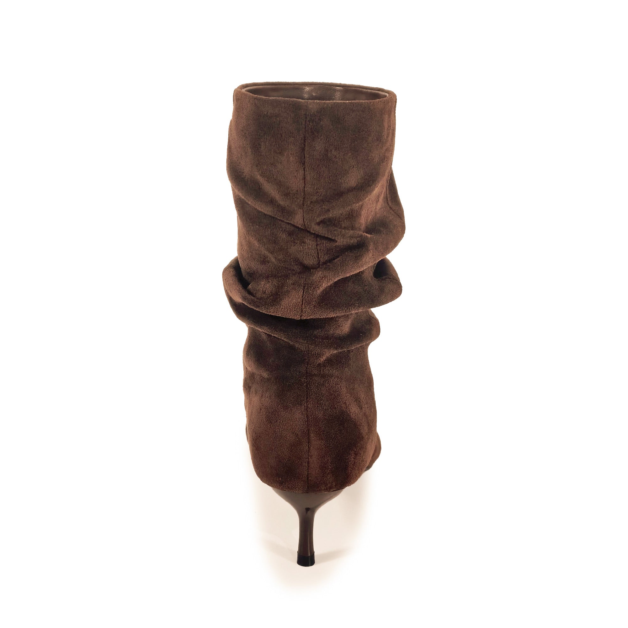 MIARA-1 POINTED TOE SLOUCH BOOTI W/ KITTEN HEEL CHOCOLATE