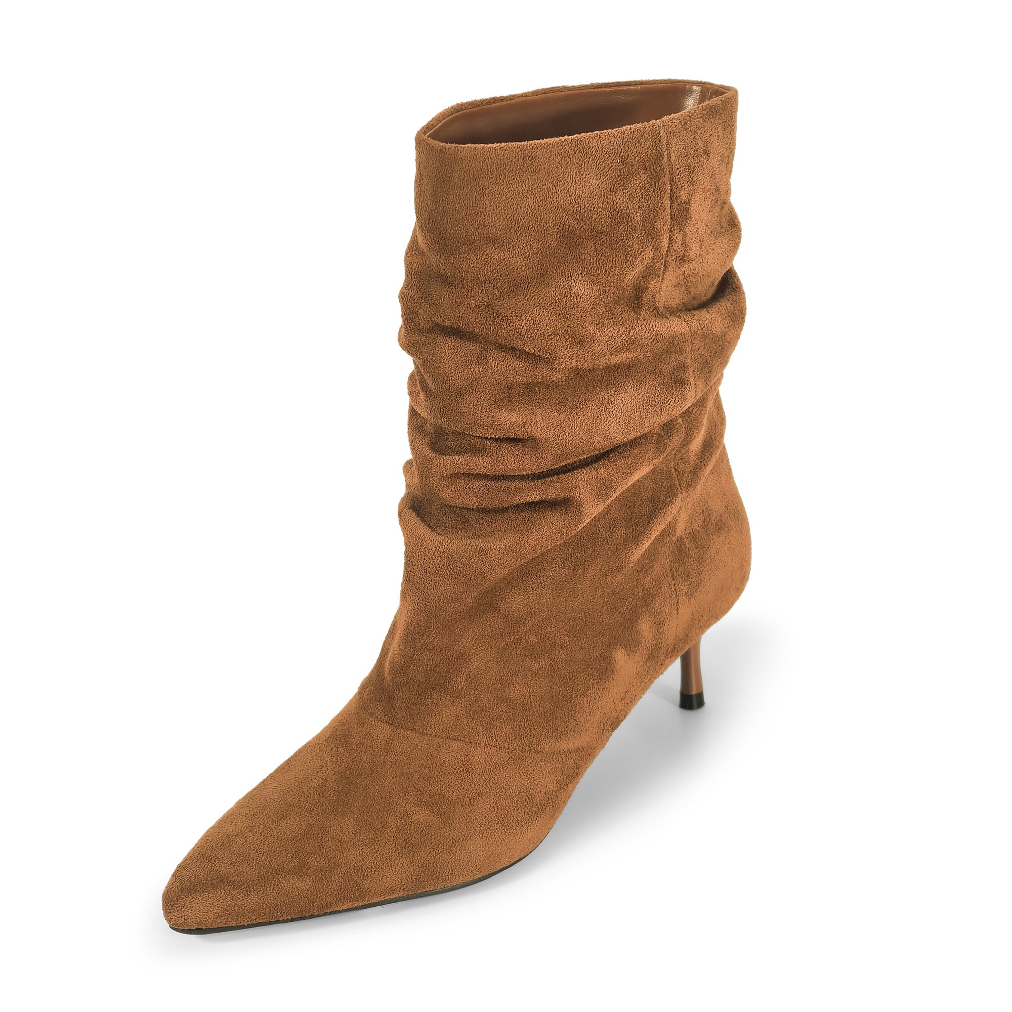 MIARA-1 POINTED TOE SLOUCH BOOTI W/ KITTEN HEEL TAN