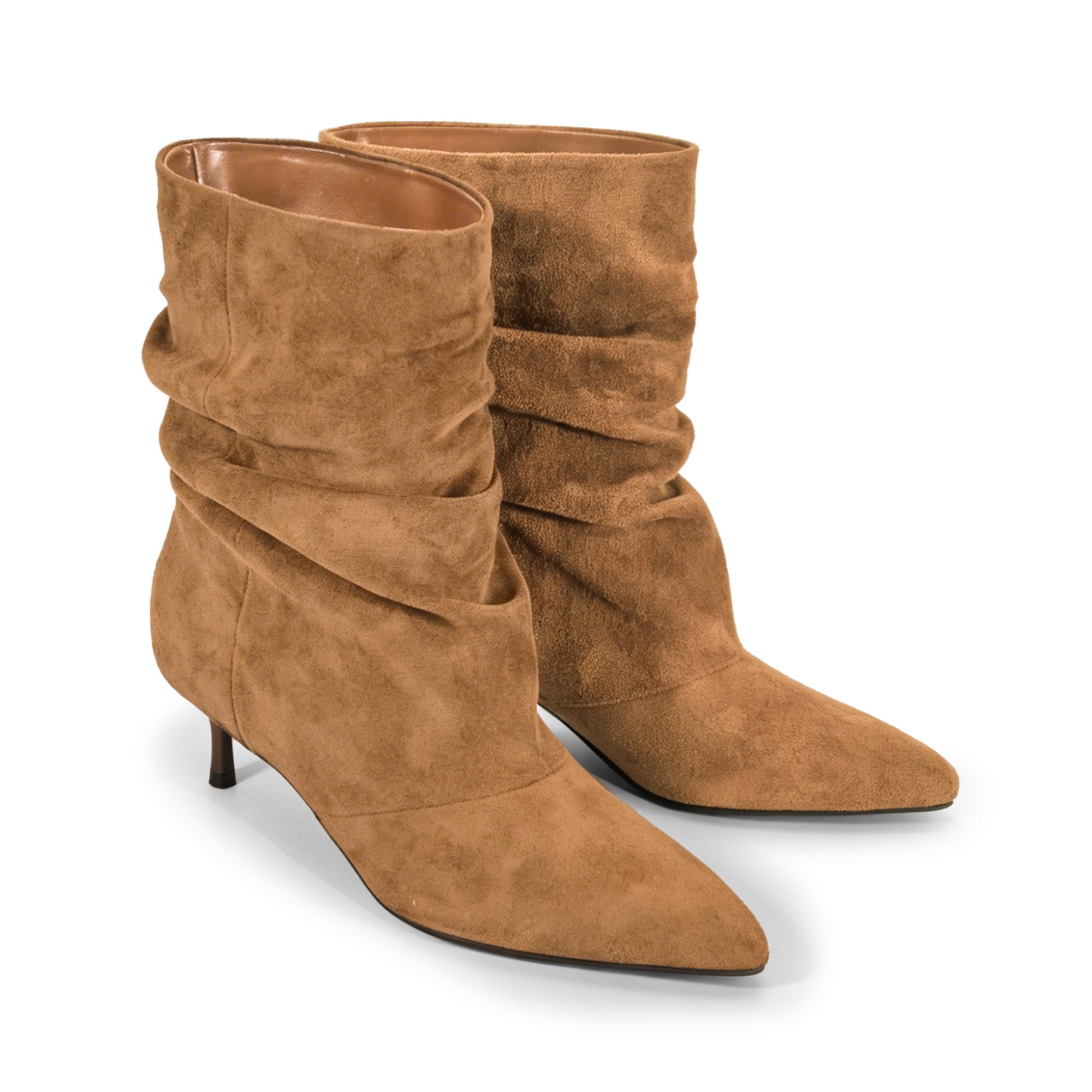 MIARA-1 POINTED TOE SLOUCH BOOTI W/ KITTEN HEEL TAN