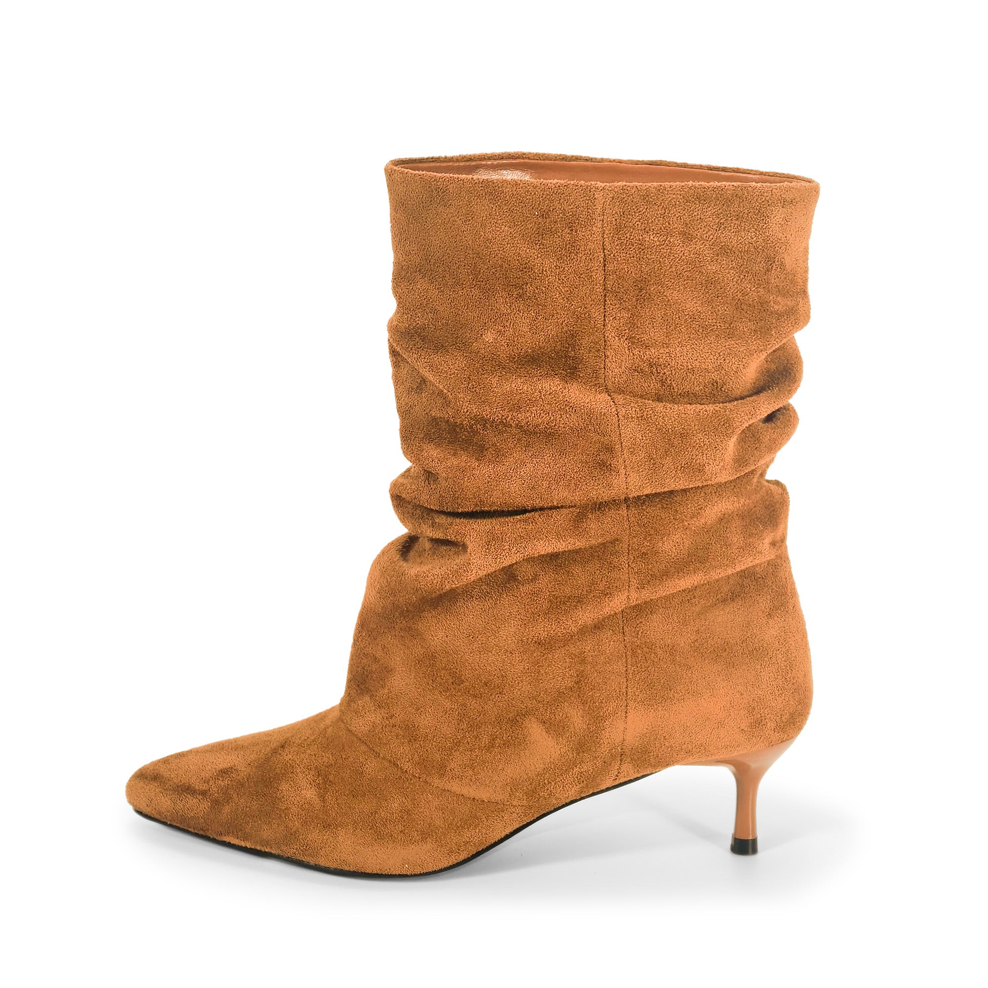 MIARA-1 POINTED TOE SLOUCH BOOTI W/ KITTEN HEEL TAN