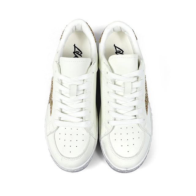MONDAY-2 BURNISH EFFECT PATCHED SNEAKER W/ GLITTER WHITE