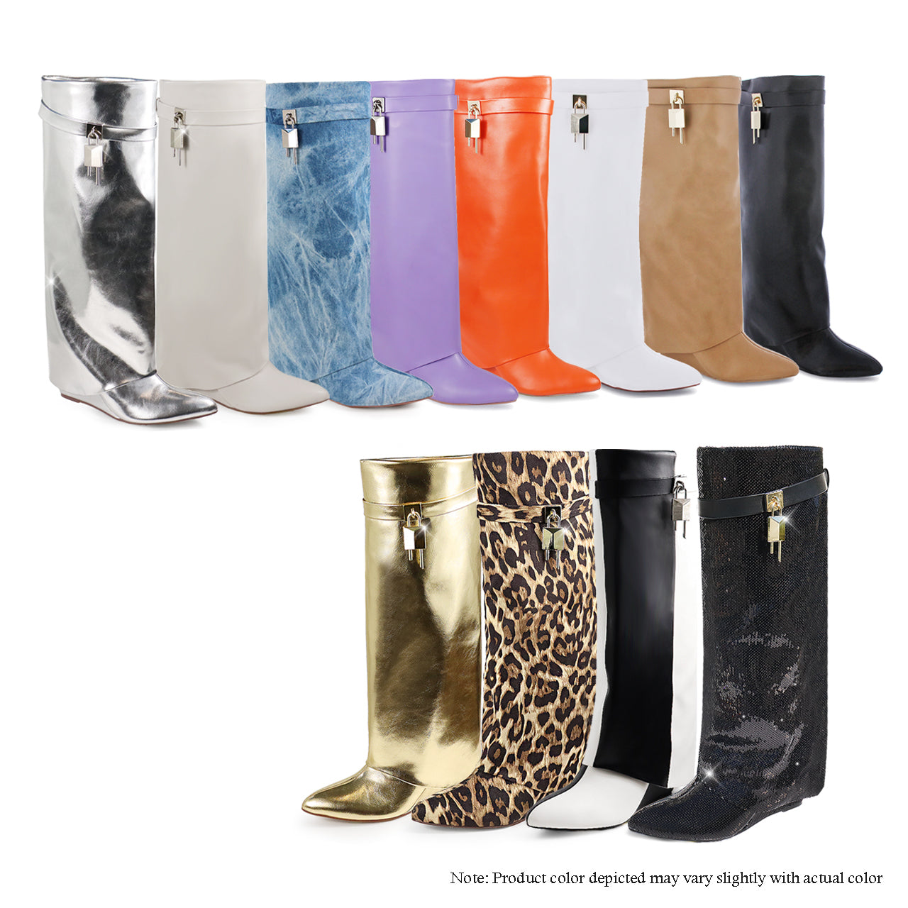 MUTTO-1 DRAPEOVER KNEE HIGH BOOT WEDGE - BLACK SEQUINS