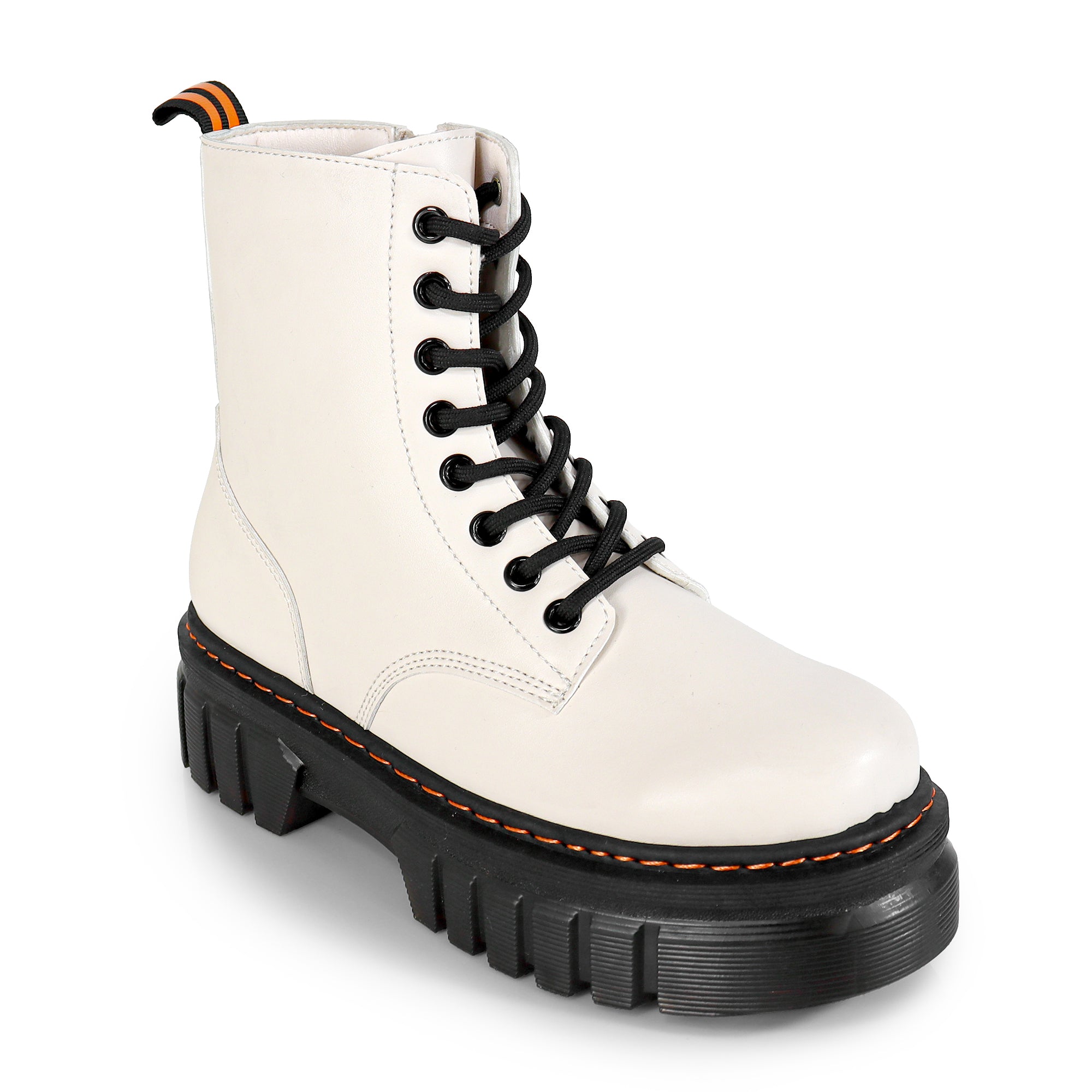 NELLY-1 ANKLE HIGH COMBAT BOOTS W/ LUG SOLE BEIGE