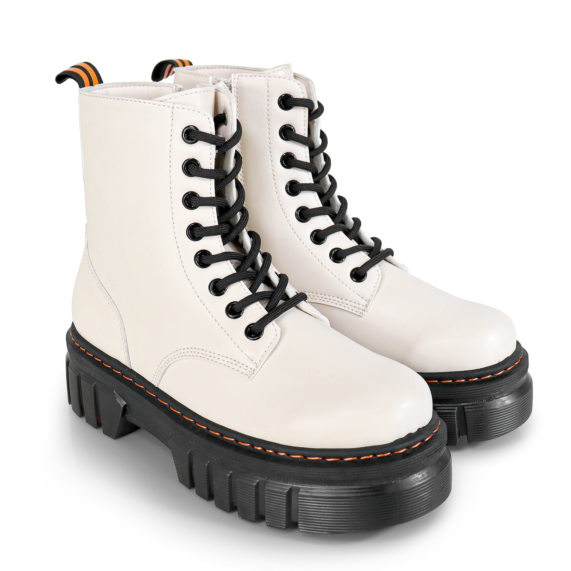 NELLY-1 ANKLE HIGH COMBAT BOOTS W/ LUG SOLE BEIGE