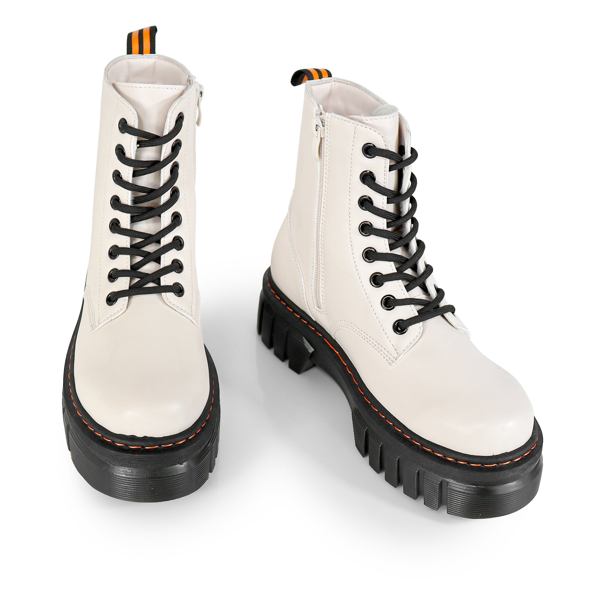 NELLY-1 ANKLE HIGH COMBAT BOOTS W/ LUG SOLE BEIGE