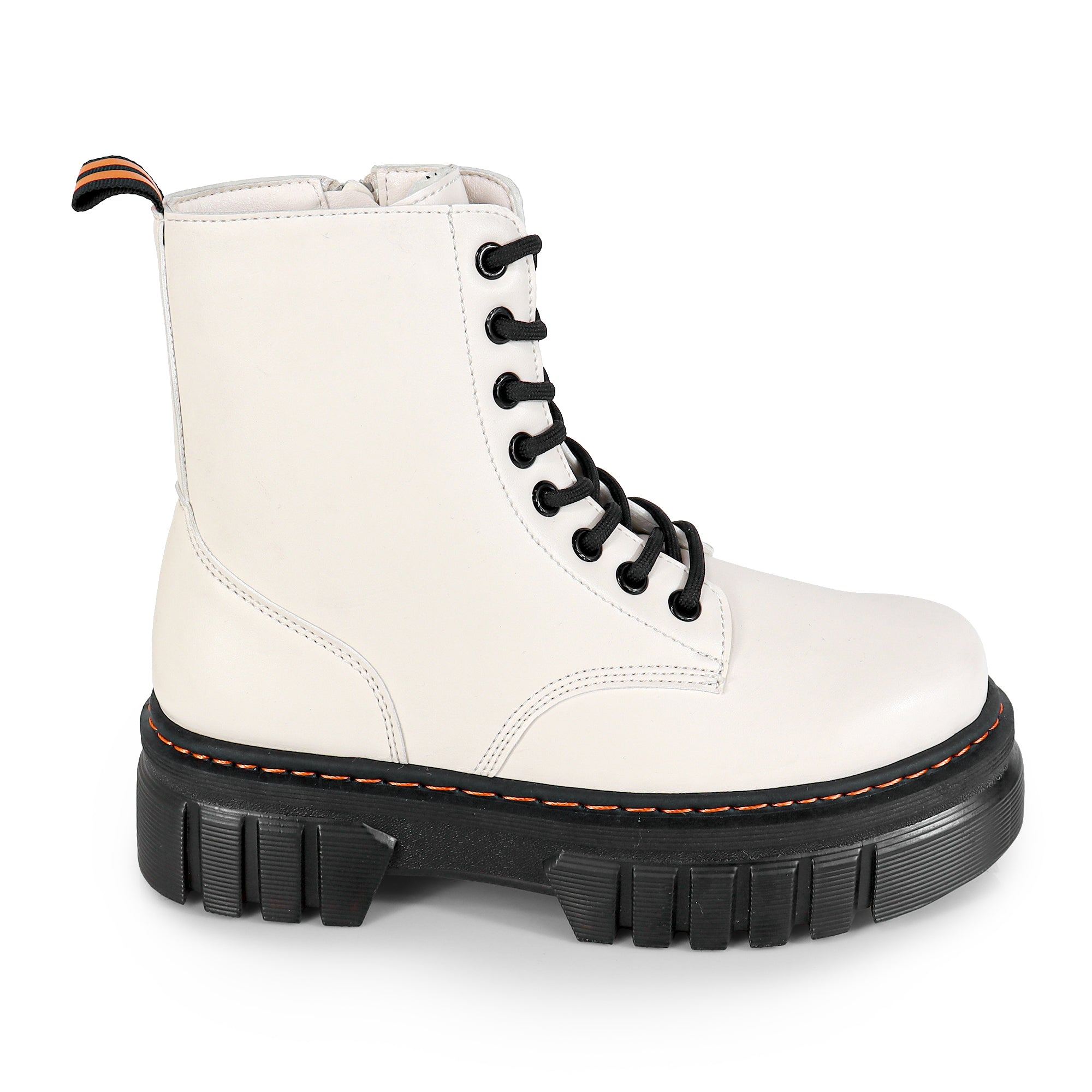 NELLY-1 ANKLE HIGH COMBAT BOOTS W/ LUG SOLE BEIGE