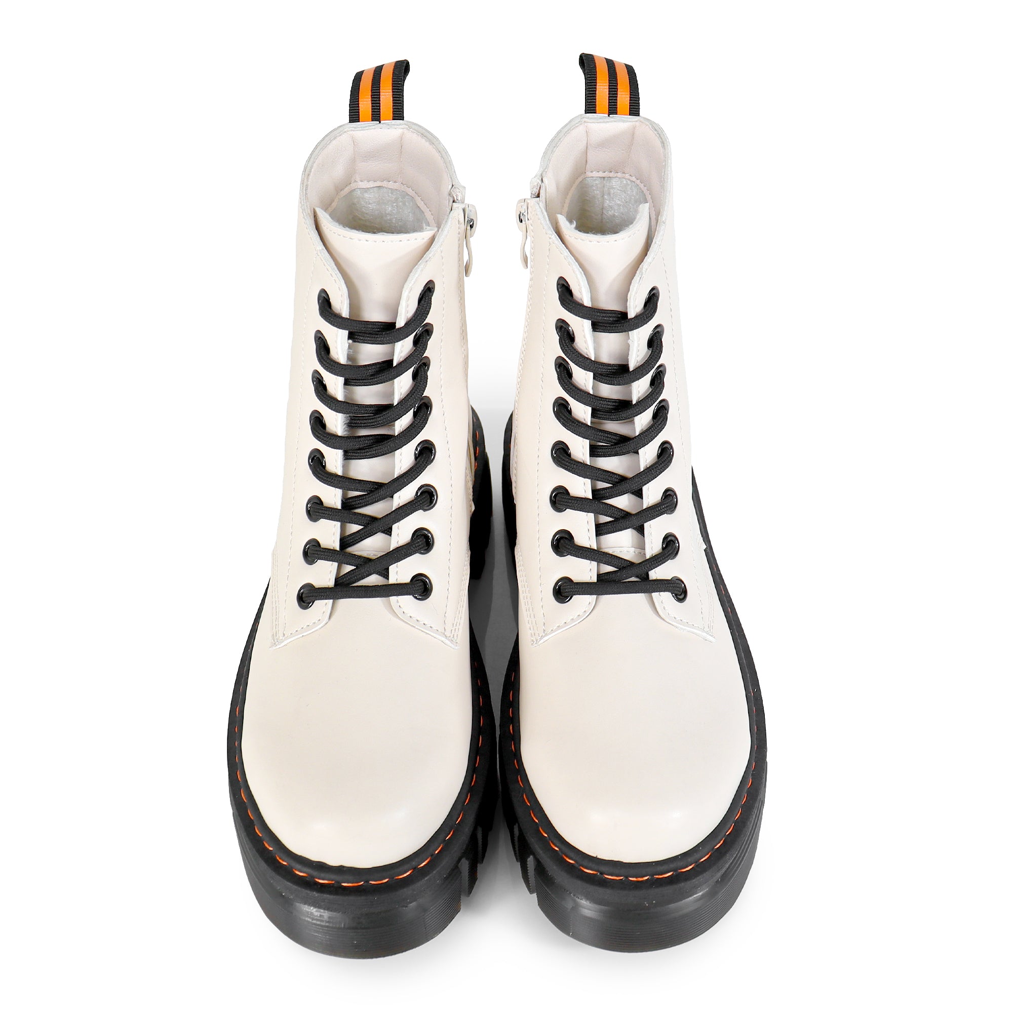 NELLY-1 ANKLE HIGH COMBAT BOOTS W/ LUG SOLE BEIGE