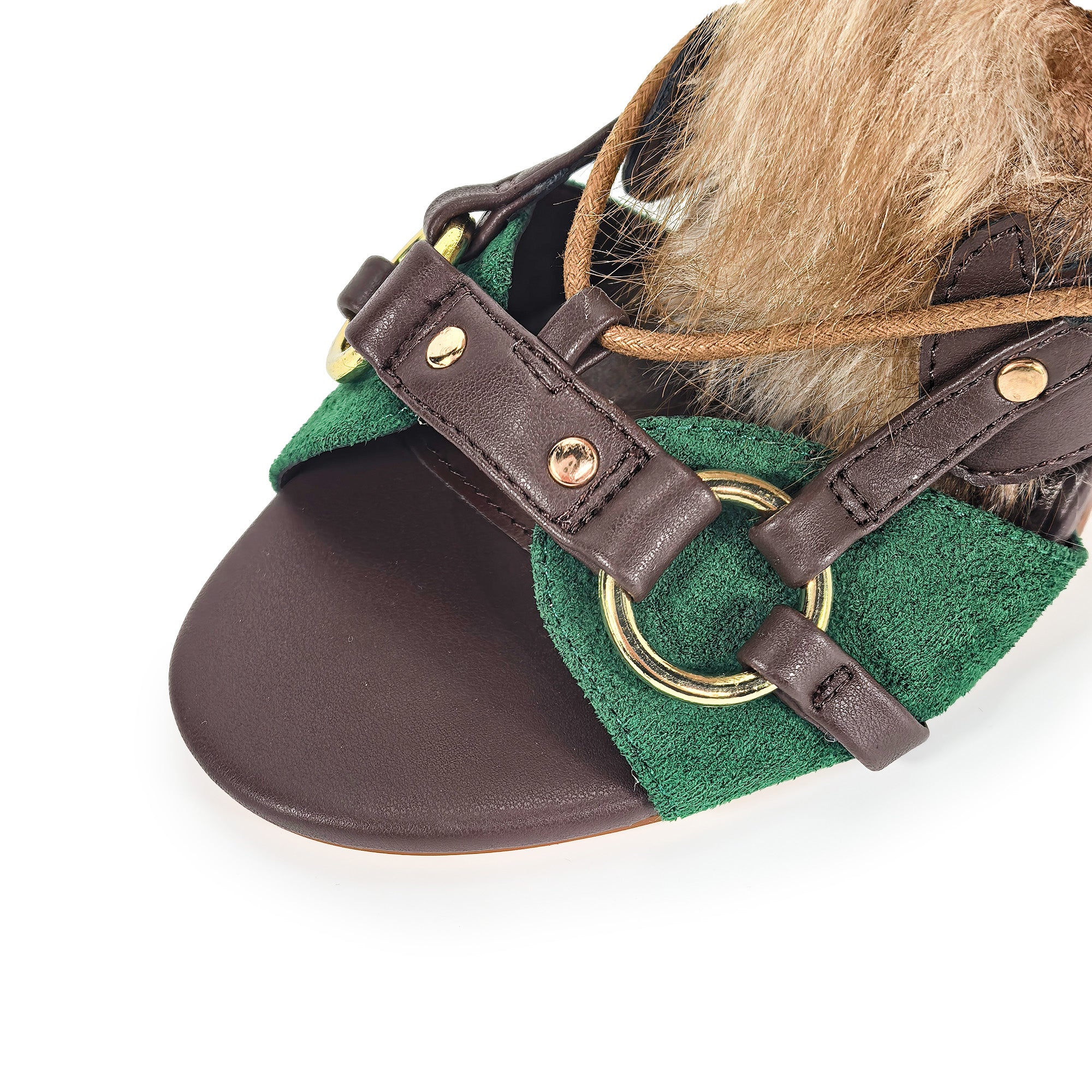 NIKIA-258 GLADIATOR ENDORABLE FUR SANDAL WITH HEEL EMERALD