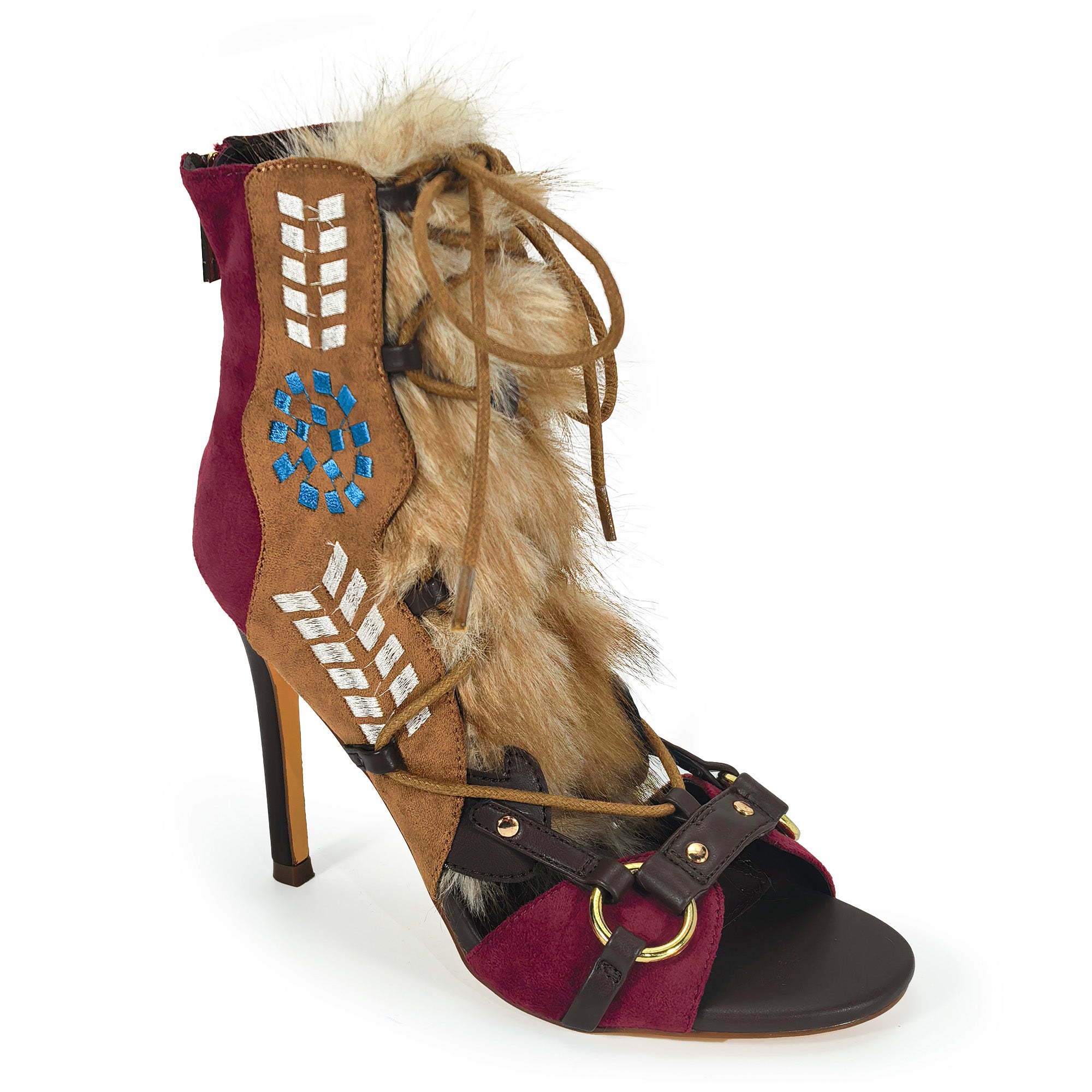 NIKIA-258 GLADIATOR ENDORABLE FUR SANDAL WITH HEEL WINE