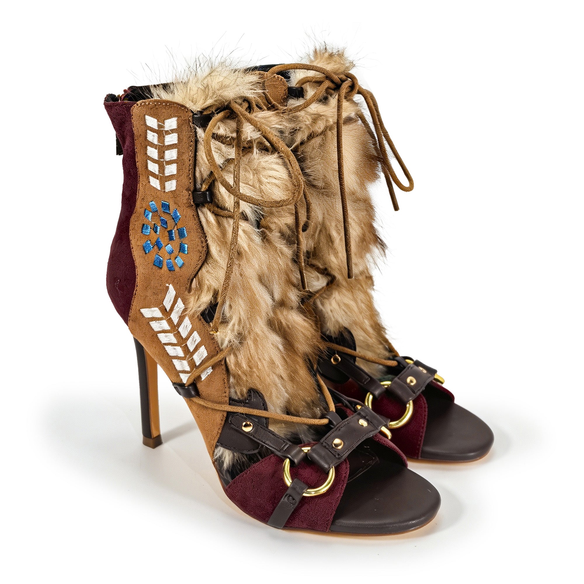 NIKIA-258 GLADIATOR ENDORABLE FUR SANDAL WITH HEEL WINE