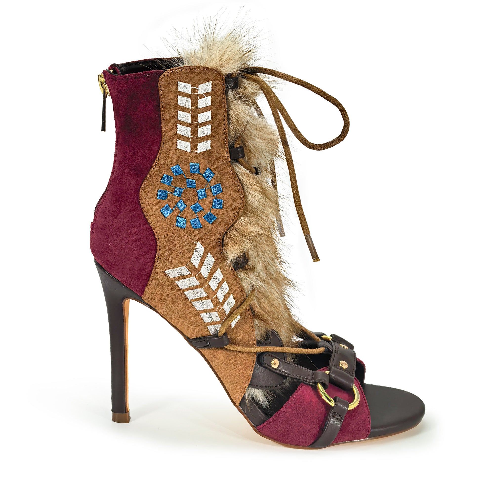 NIKIA-258 GLADIATOR ENDORABLE FUR SANDAL WITH HEEL WINE