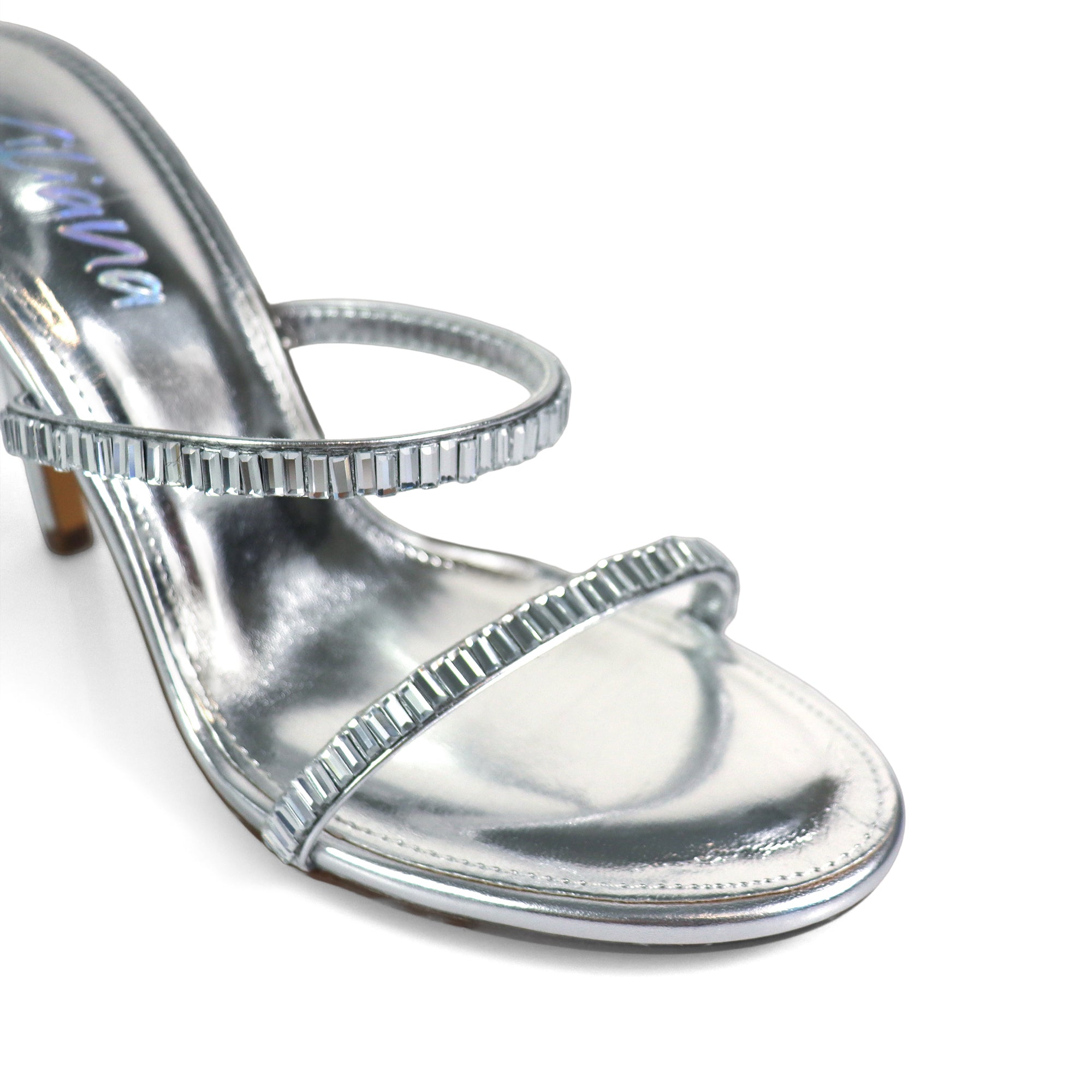 NIKIA-269 JEWELED SPIRAL COIL WRAP UP SANDAL W/ HEEL SILVER