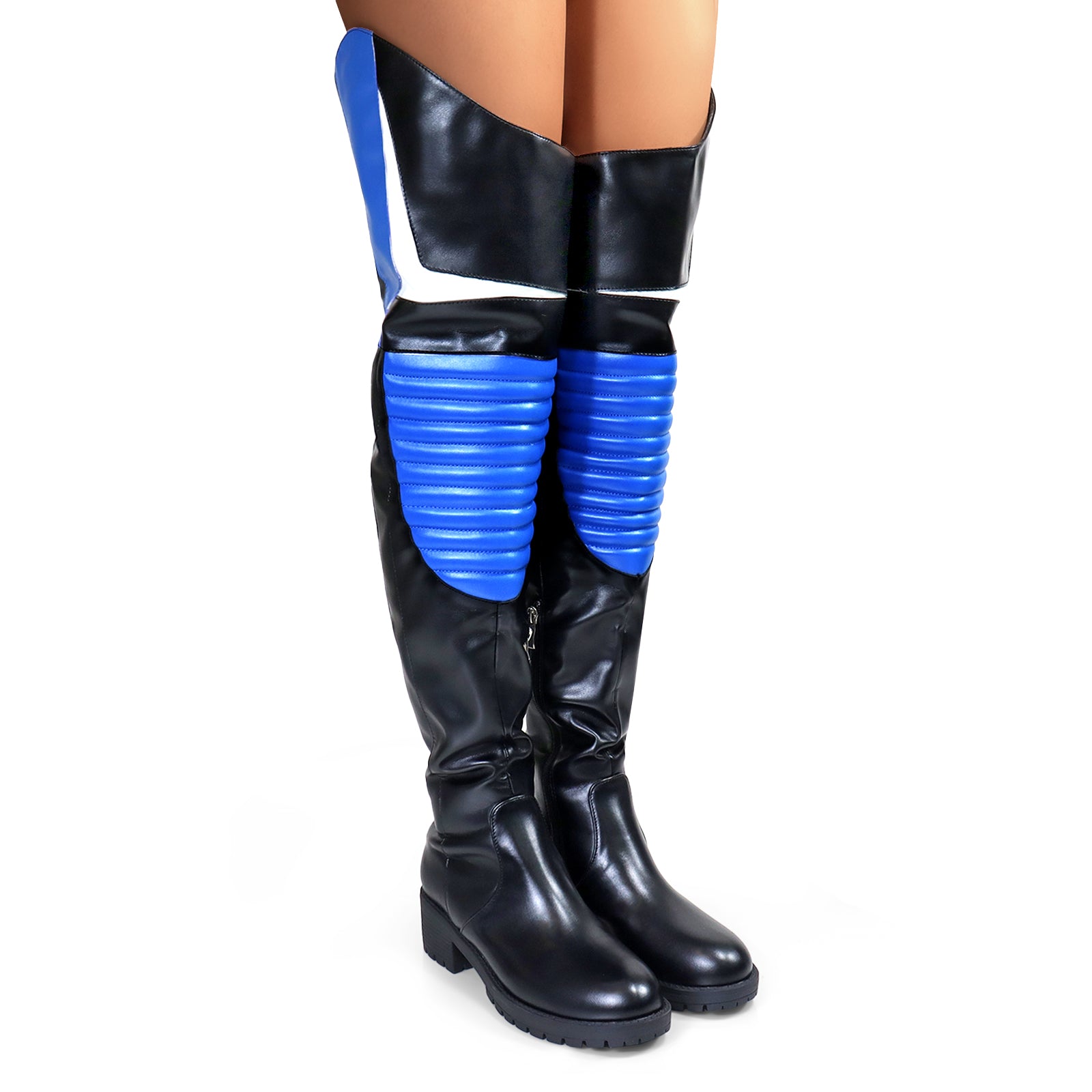 NORRIS-1 OVER KNEE HIGH BOOTS BLACK/BLUE