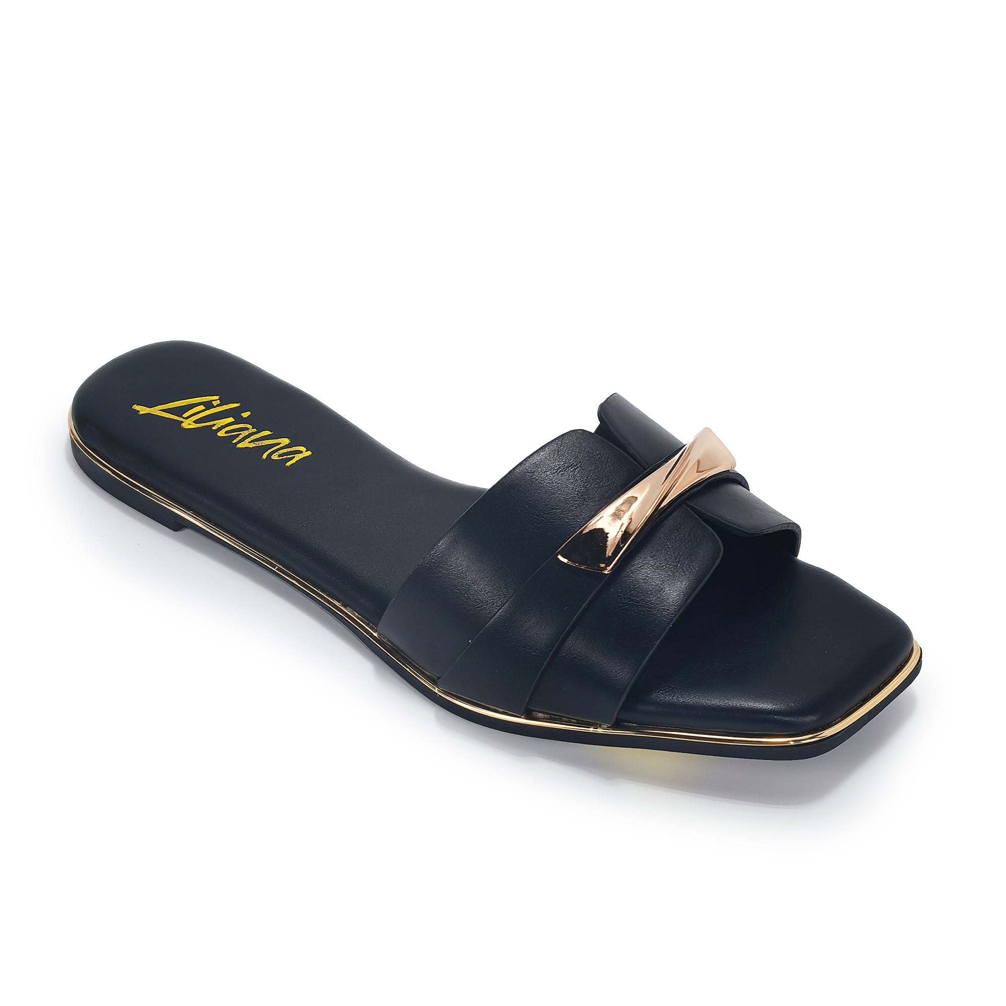 OLGANA-4 OPEN TOE BUCLKE DECOR SLIDE BLACK