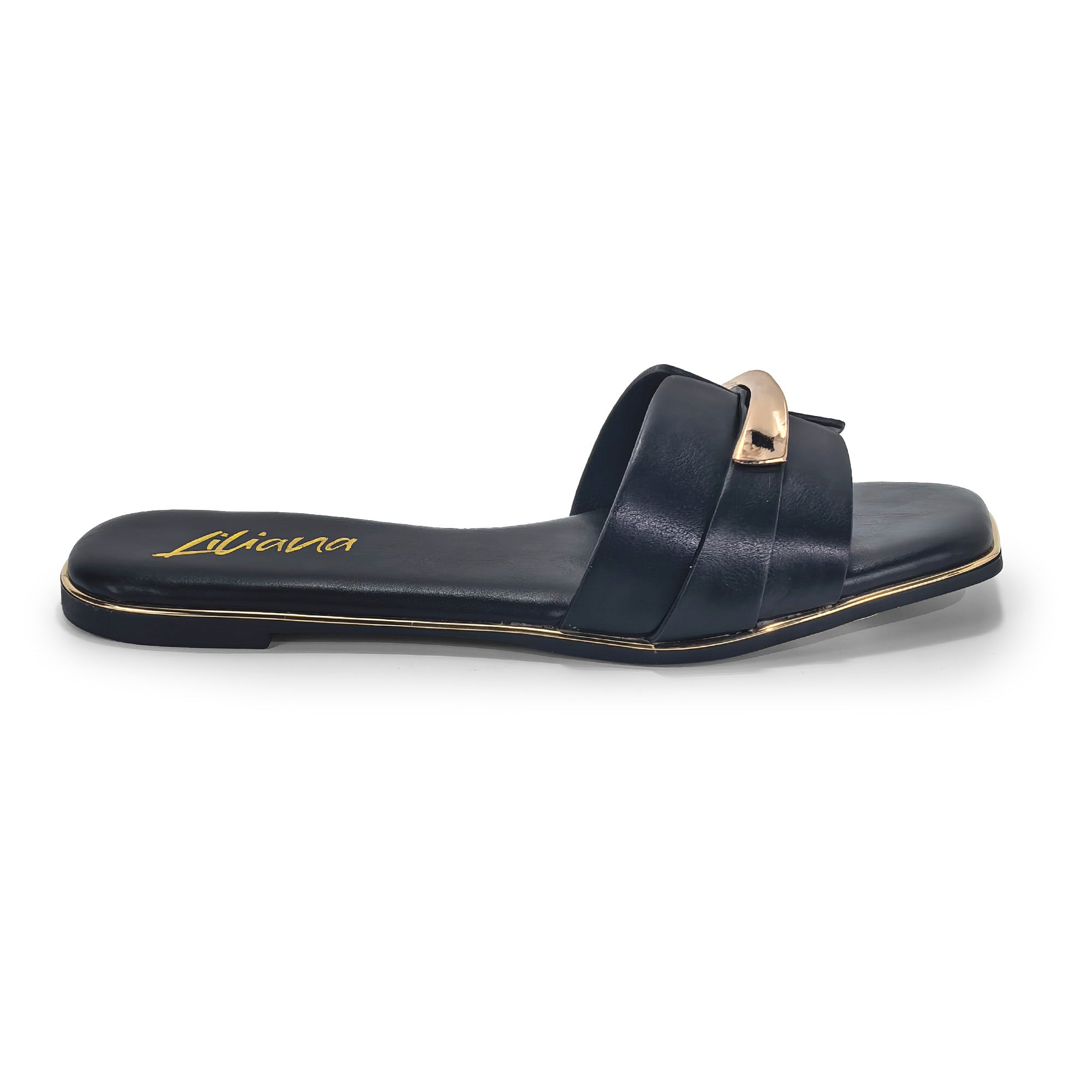 OLGANA-4 OPEN TOE BUCLKE DECOR SLIDE BLACK