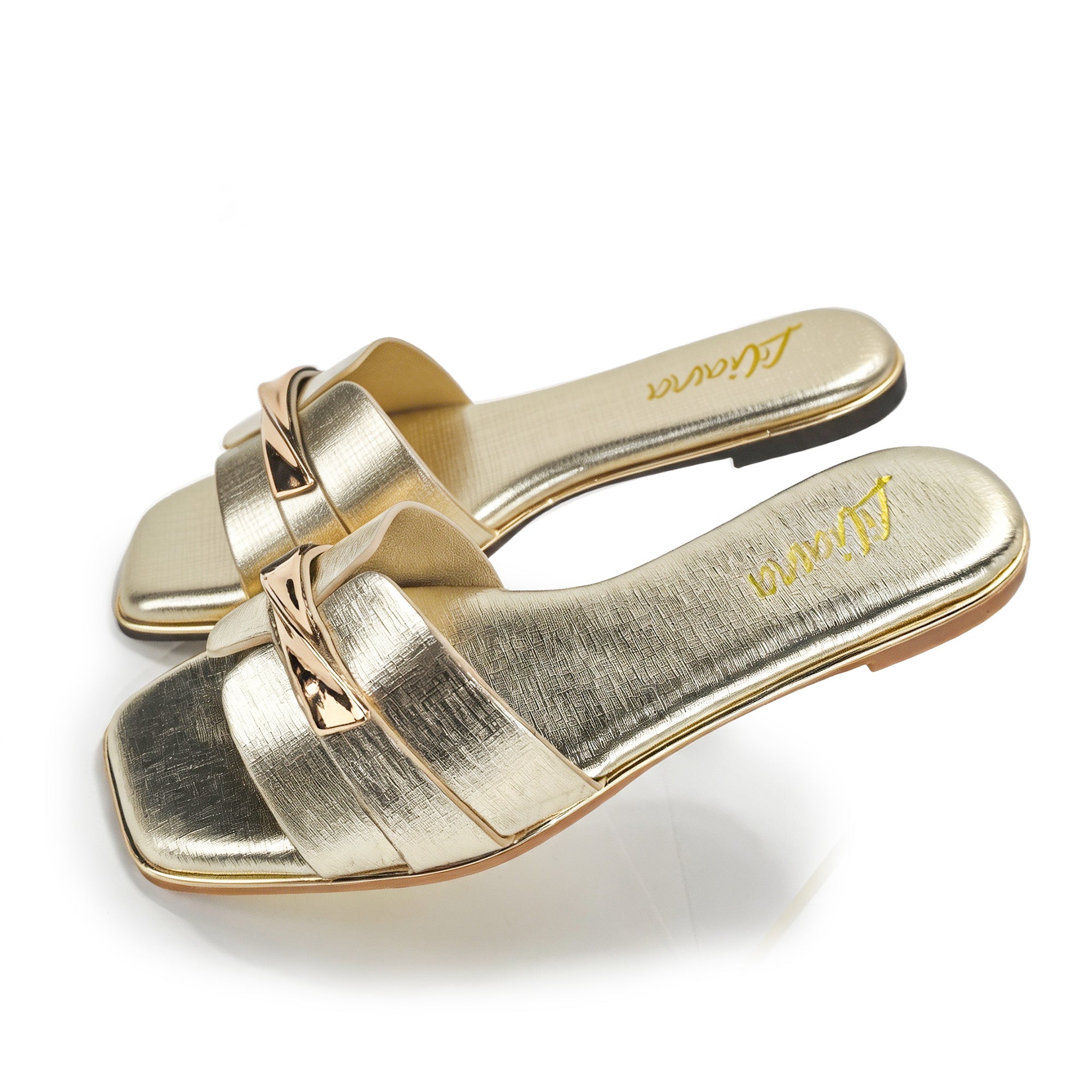 OLGANA-4 OPEN TOE BUCLKE DECOR SLIDE GOLD