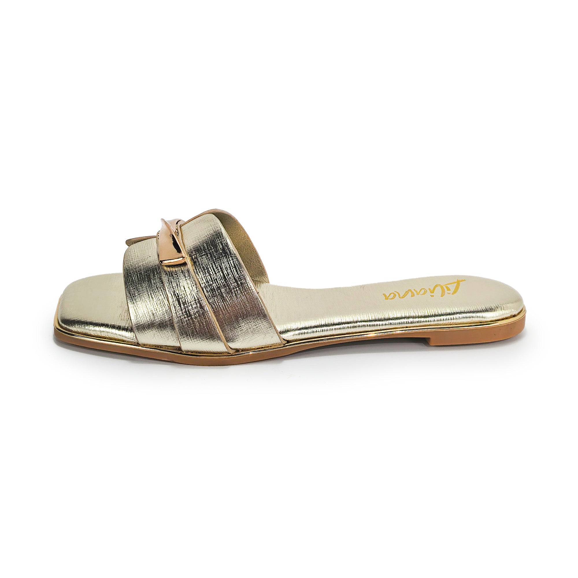 OLGANA-4 OPEN TOE BUCLKE DECOR SLIDE GOLD