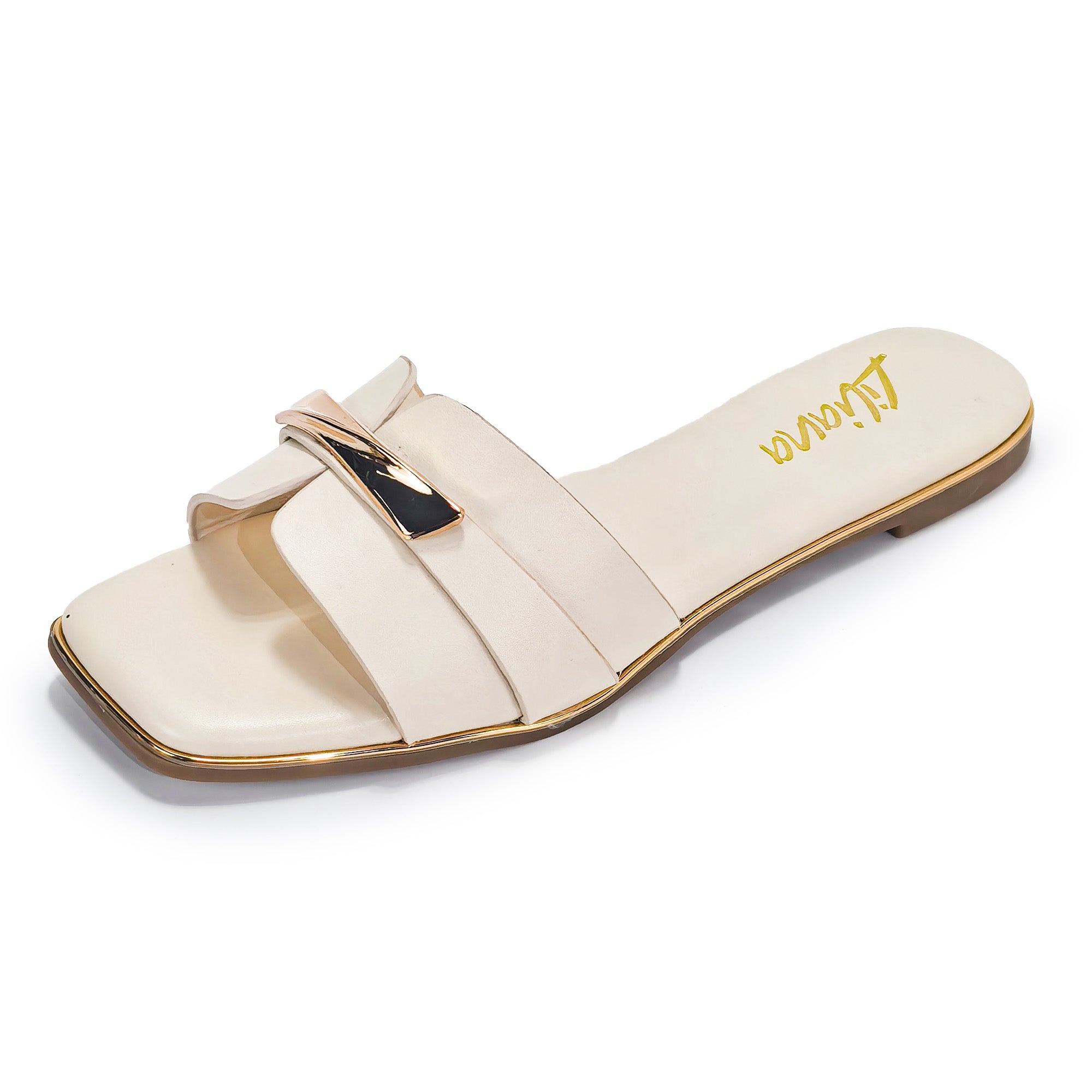 OLGANA-4 OPEN TOE BUCLKE DECOR SLIDE IVORY