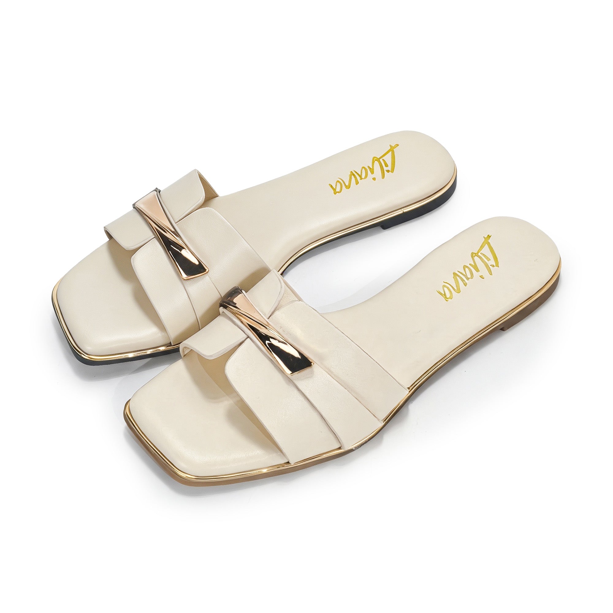 OLGANA-4 OPEN TOE BUCLKE DECOR SLIDE IVORY