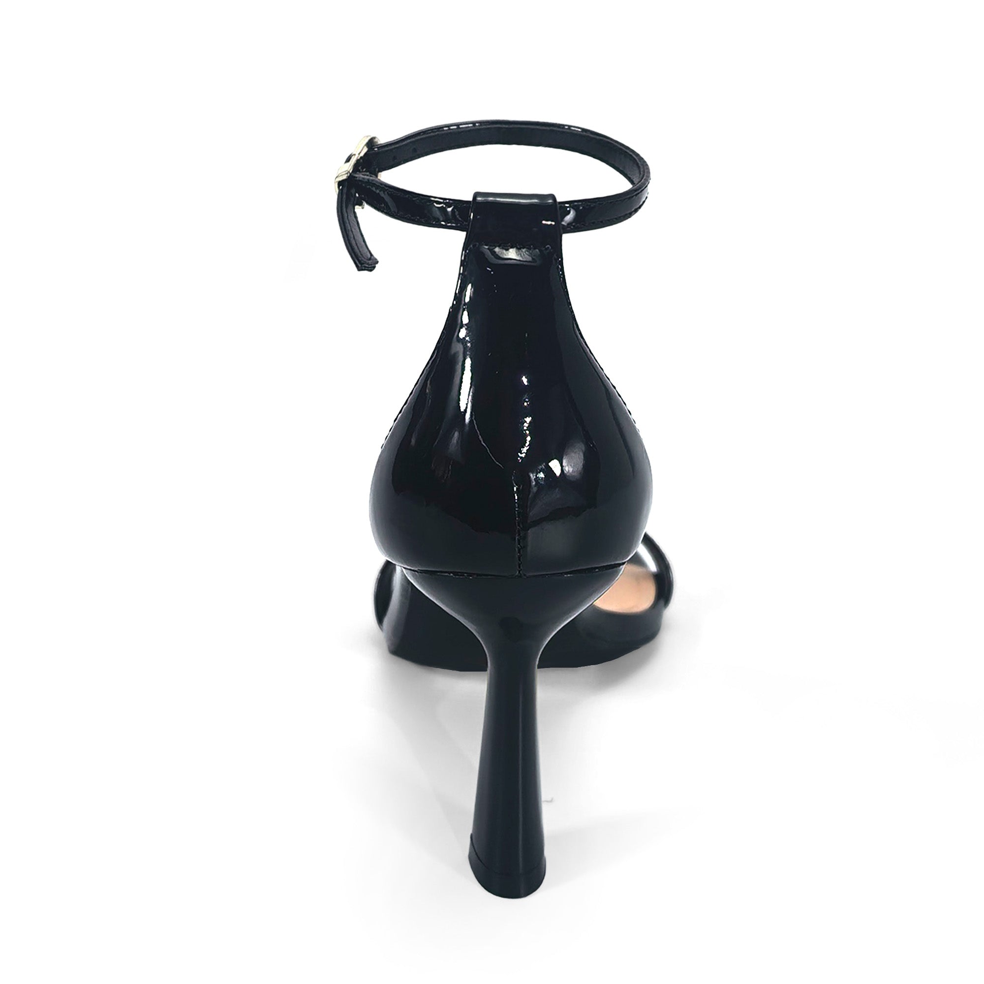 PAULINE-2 POINTED TOE ANCKLE STRAP SANDAL W/ HEEL, BLACK