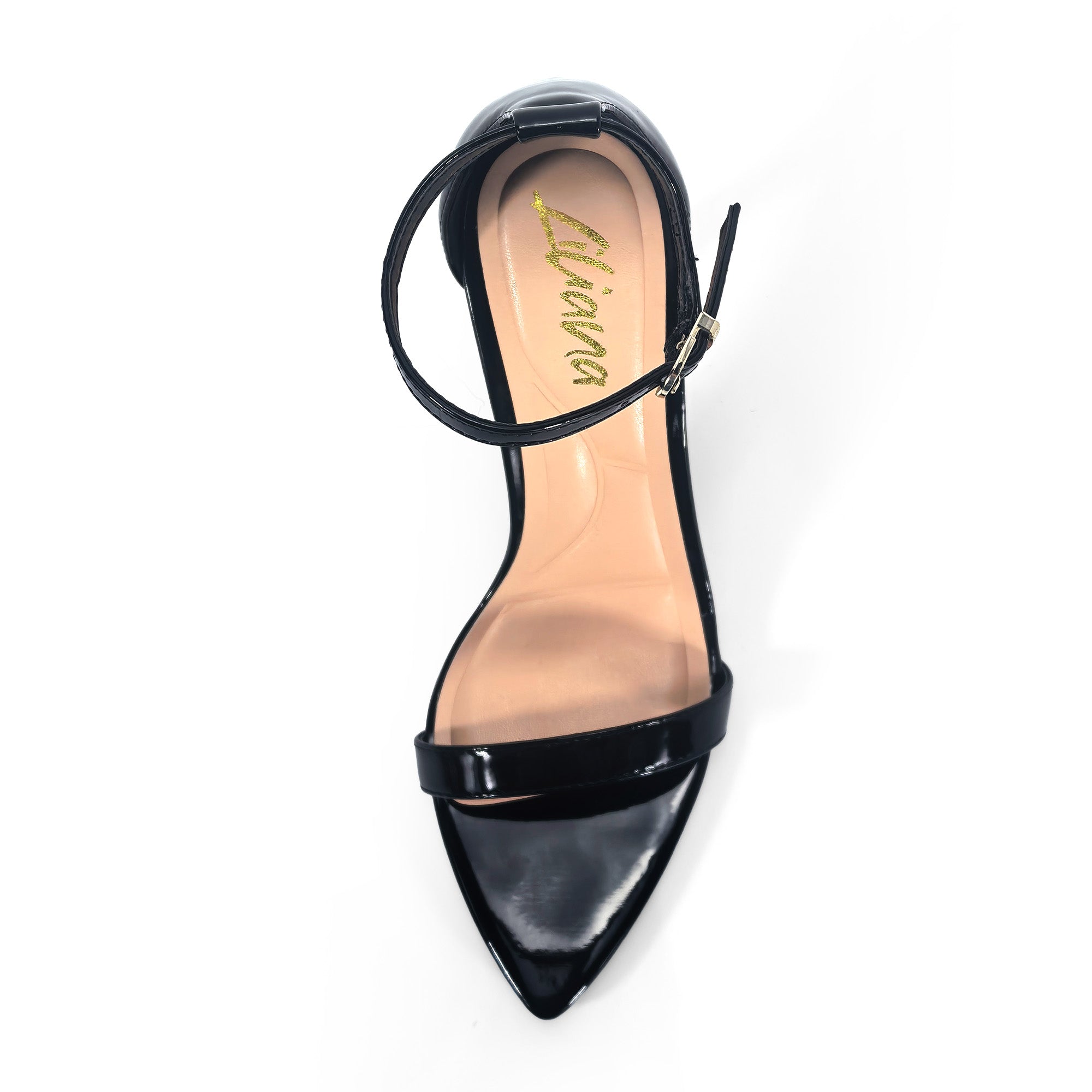 PAULINE-2 POINTED TOE ANCKLE STRAP SANDAL W/ HEEL, BLACK