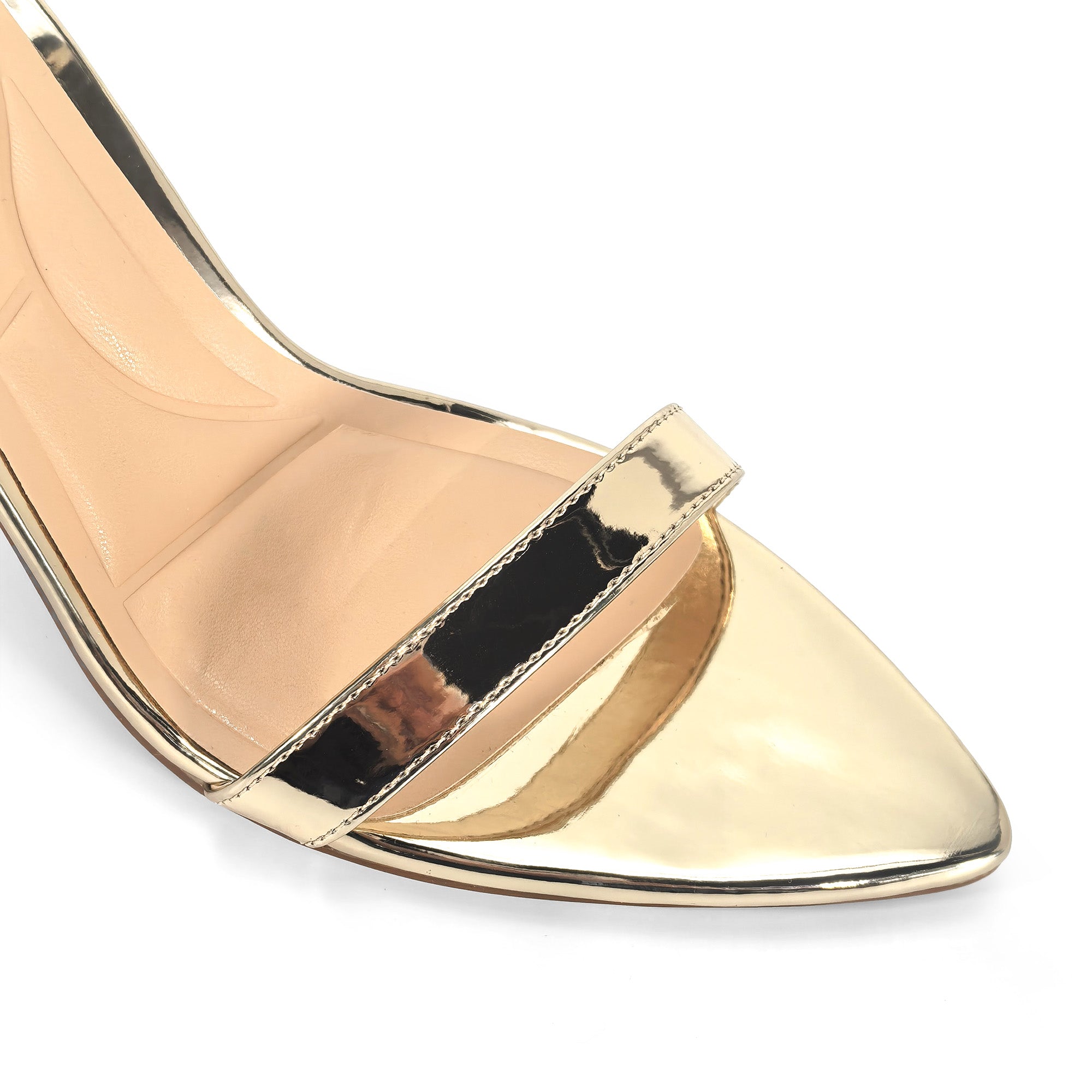 PAULINE-2 POINTED TOE ANCKLE STRAP SANDAL W/ HEEL, GOLD