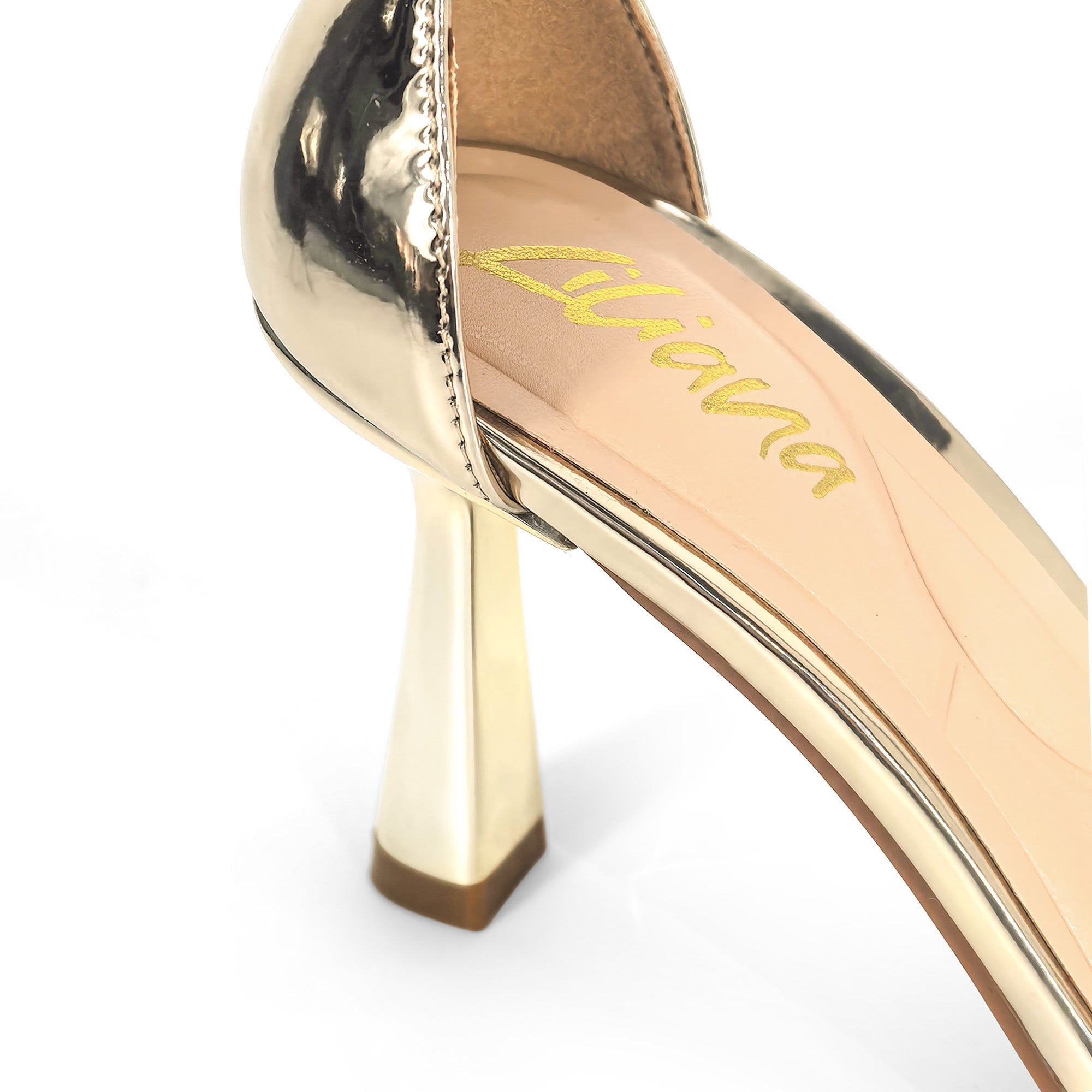 PAULINE-2 POINTED TOE ANCKLE STRAP SANDAL W/ HEEL, GOLD