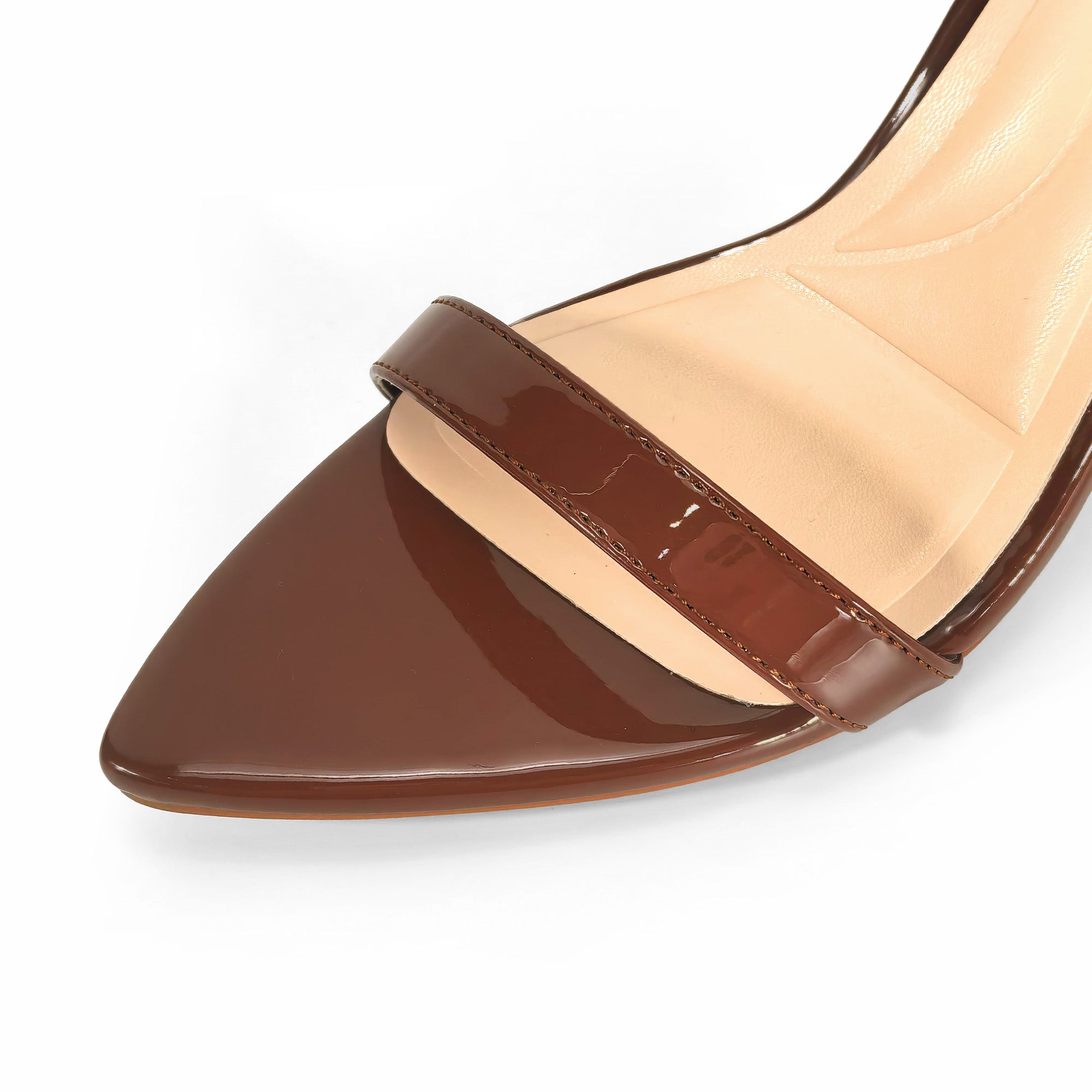 PAULINE-2 POINTED TOE ANCKLE STRAP SANDAL W/ HEEL, MOCHA