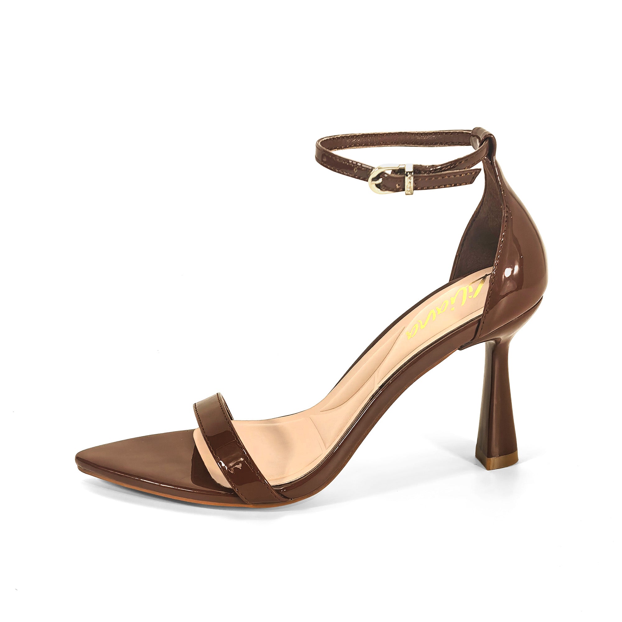 PAULINE-2 POINTED TOE ANCKLE STRAP SANDAL W/ HEEL, MOCHA