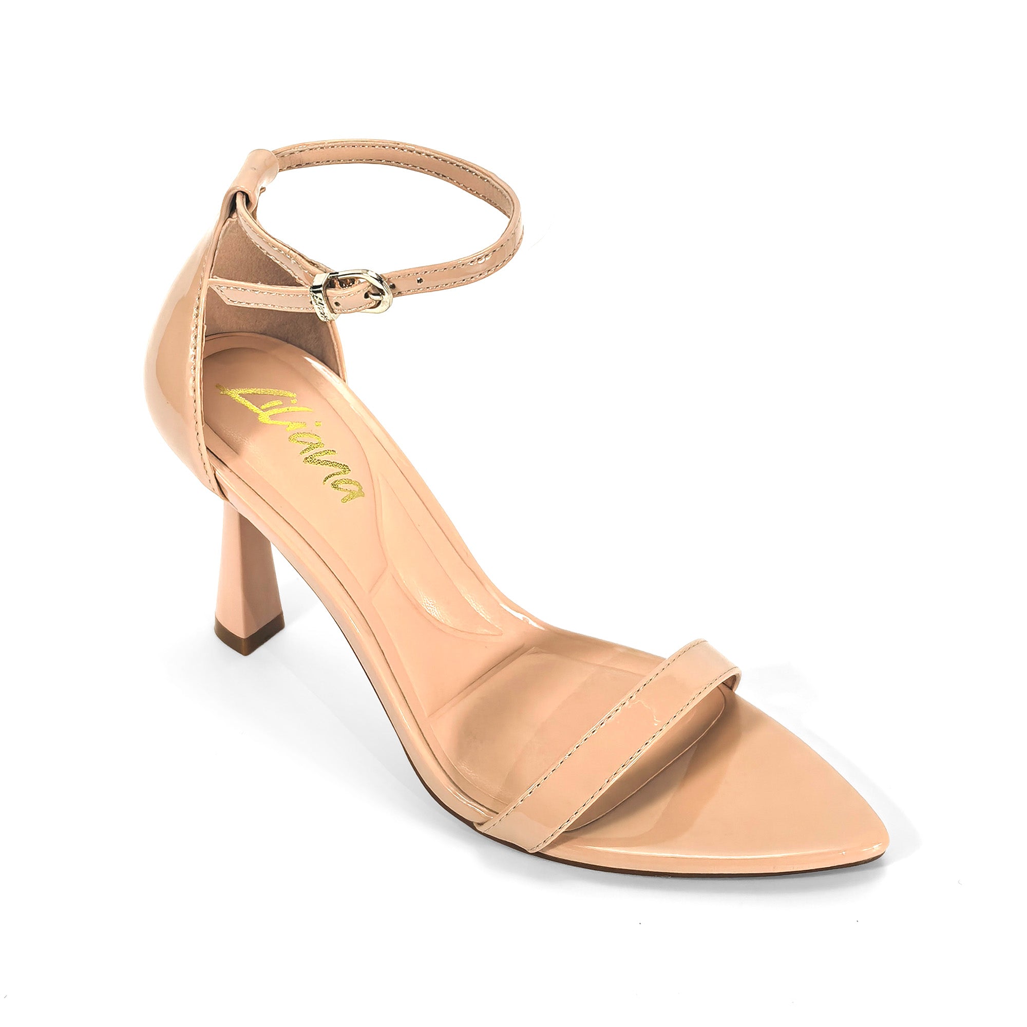 PAULINE-2 POINTED TOE ANCKLE STRAP SANDAL W/ HEEL, NUDE