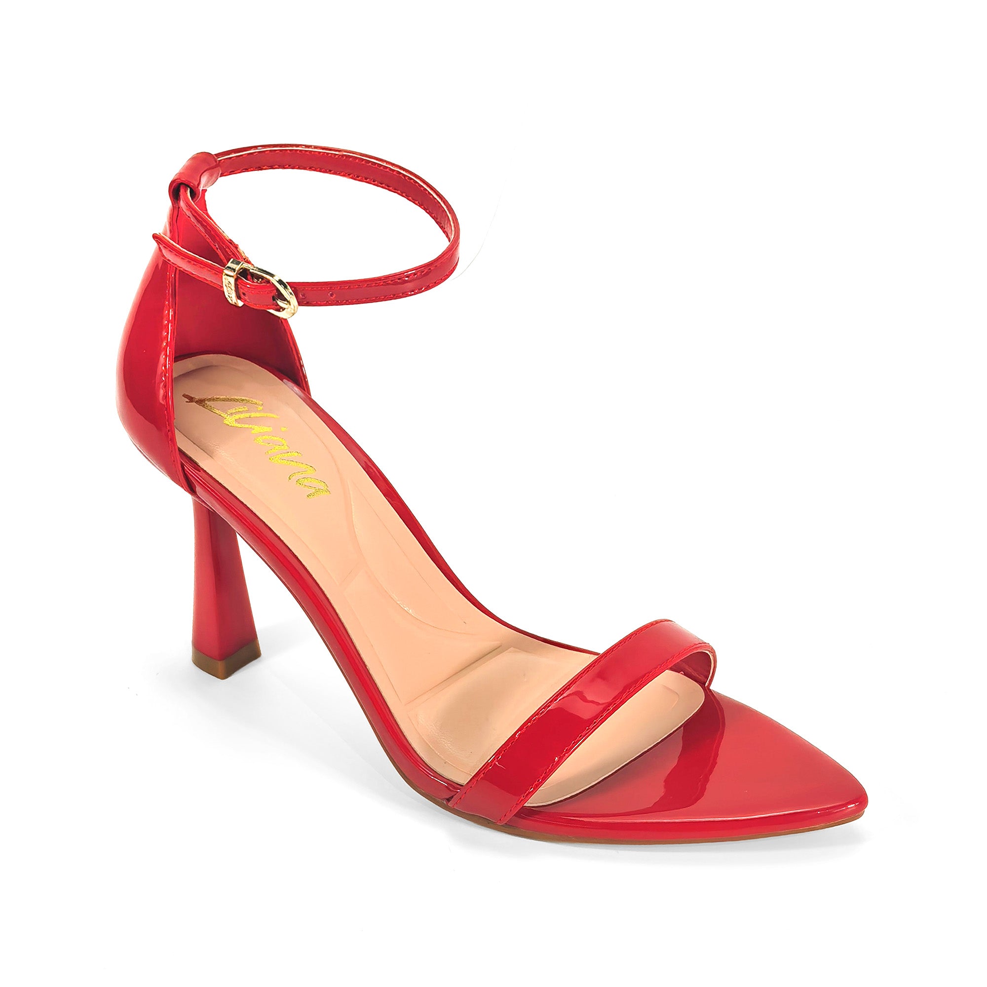 PAULINE-2 POINTED TOE ANCKLE STRAP SANDAL W/ HEEL, RED
