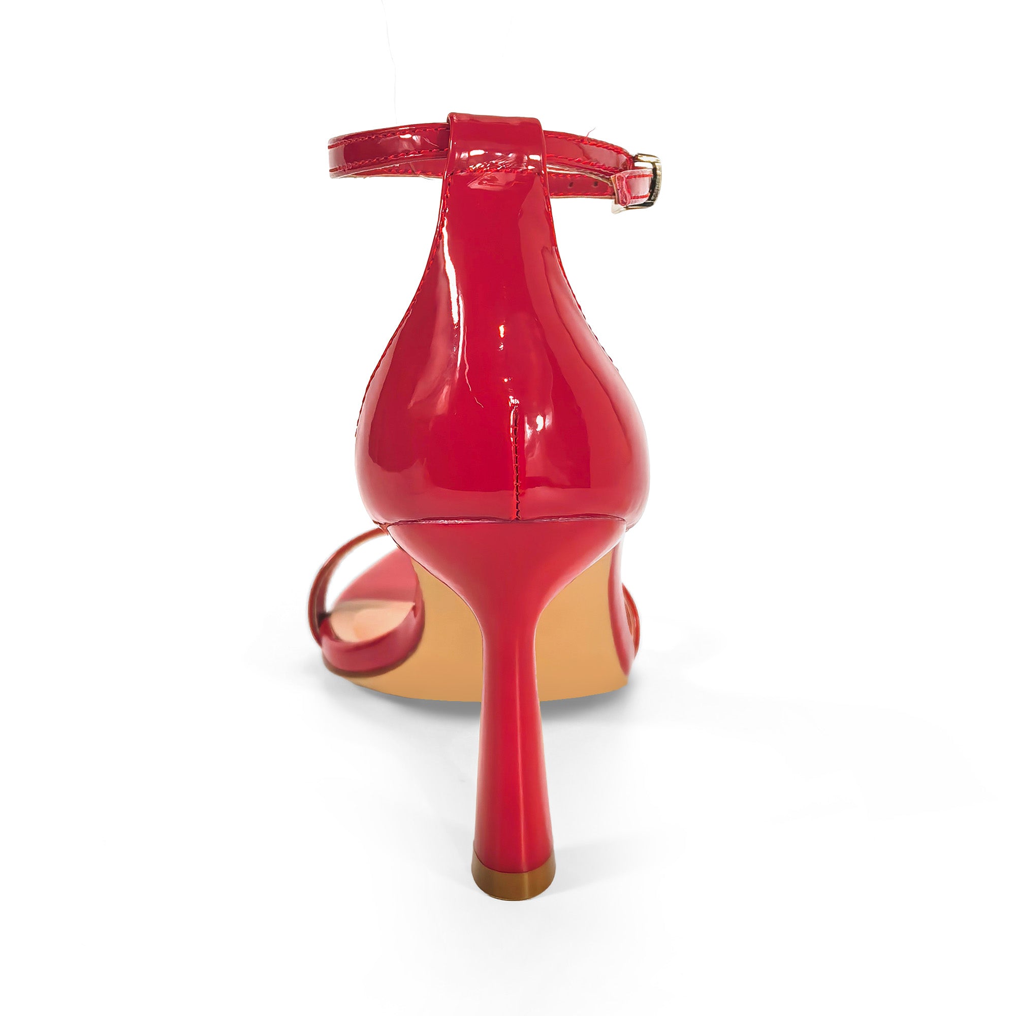 PAULINE-2 POINTED TOE ANCKLE STRAP SANDAL W/ HEEL, RED
