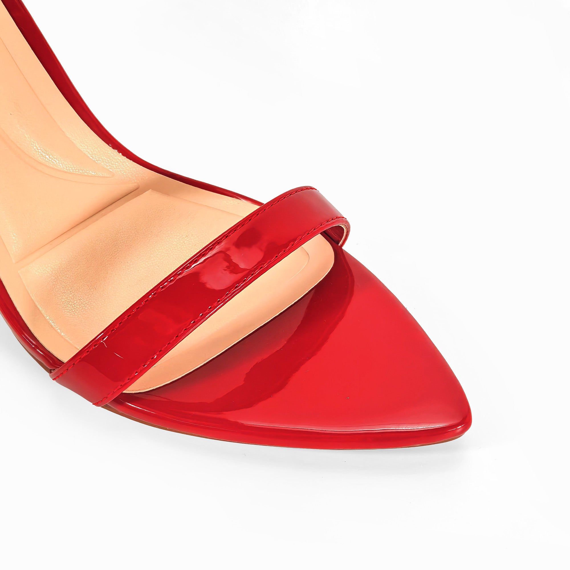 PAULINE-2 POINTED TOE ANCKLE STRAP SANDAL W/ HEEL, RED