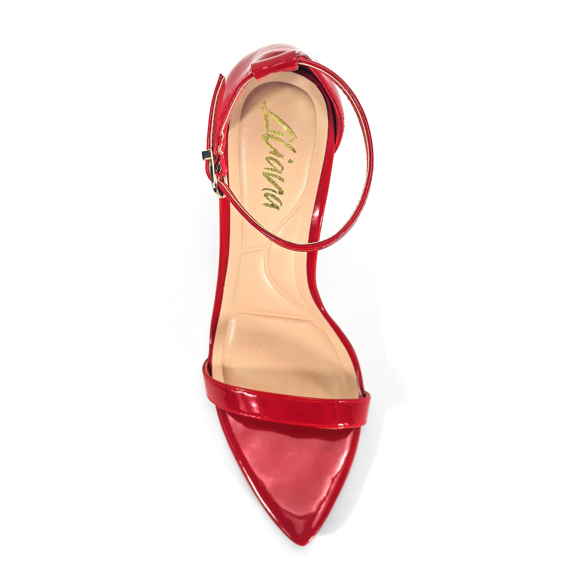 PAULINE-2 POINTED TOE ANCKLE STRAP SANDAL W/ HEEL, RED