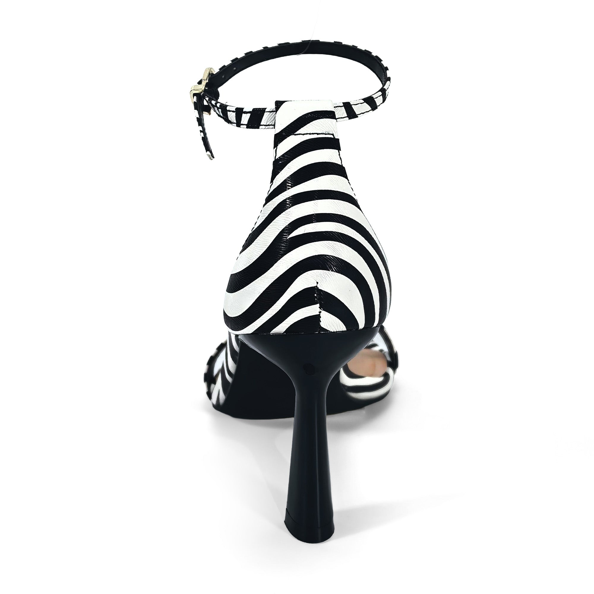 PAULINE-2 POINTED TOE ANCKLE STRAP SANDAL W/ HEEL, ZEBRA