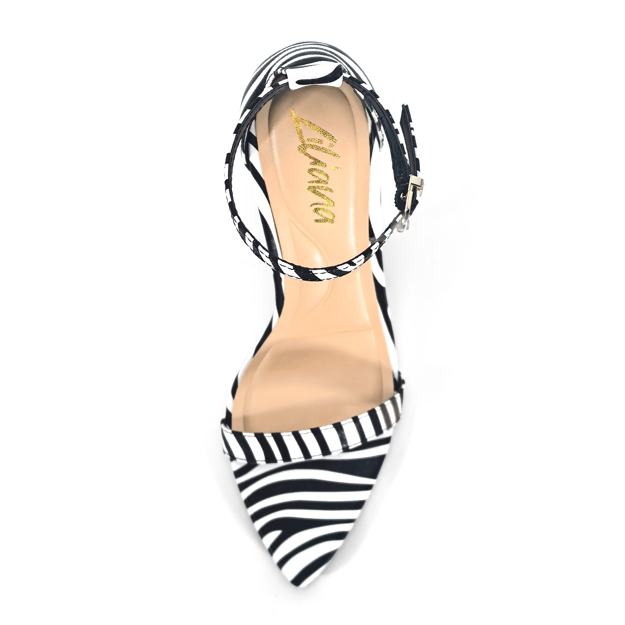 PAULINE-2 POINTED TOE ANCKLE STRAP SANDAL W/ HEEL, ZEBRA