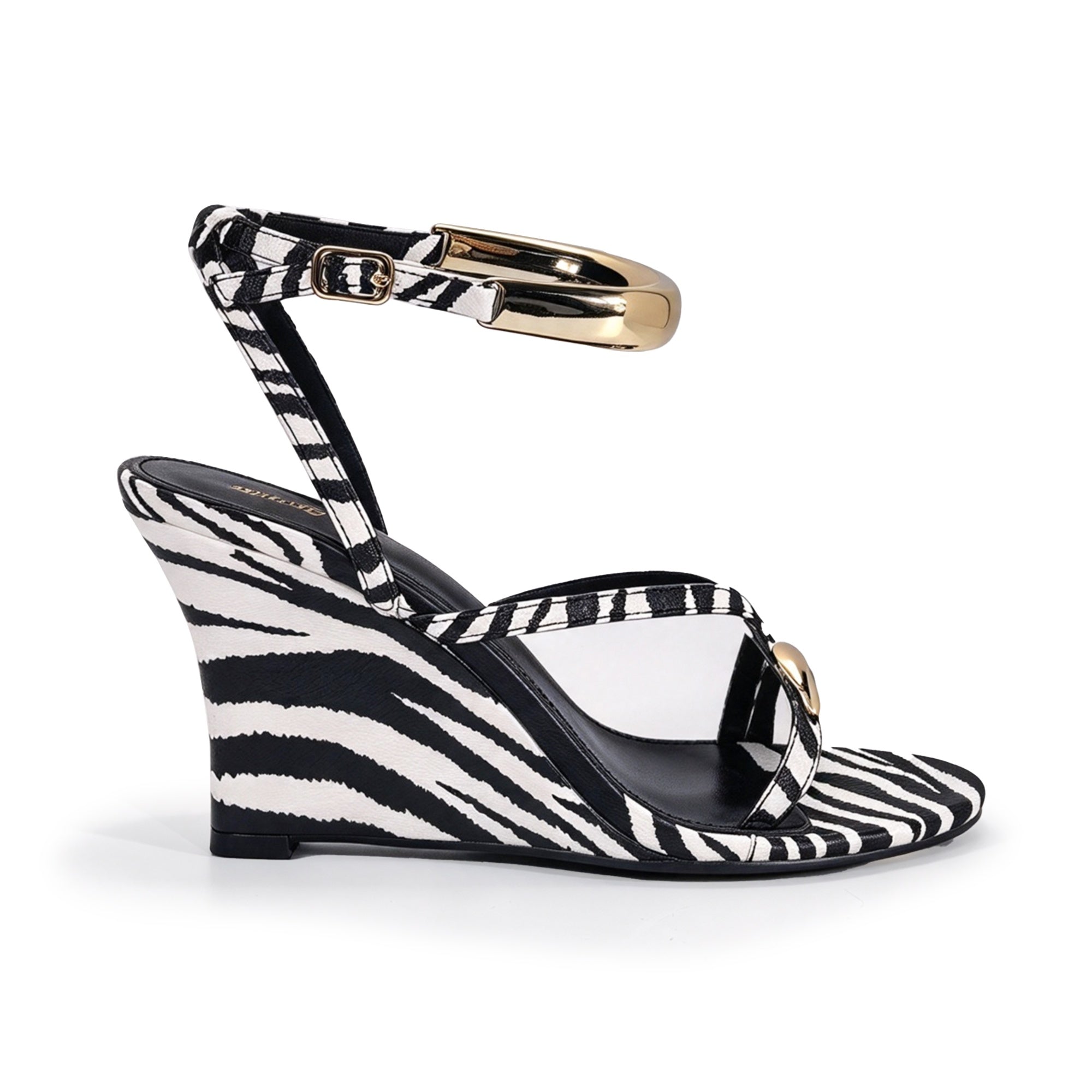 REETAH-1 GOLDEN RING TOE ANCKLE WEDGE ZEBRA