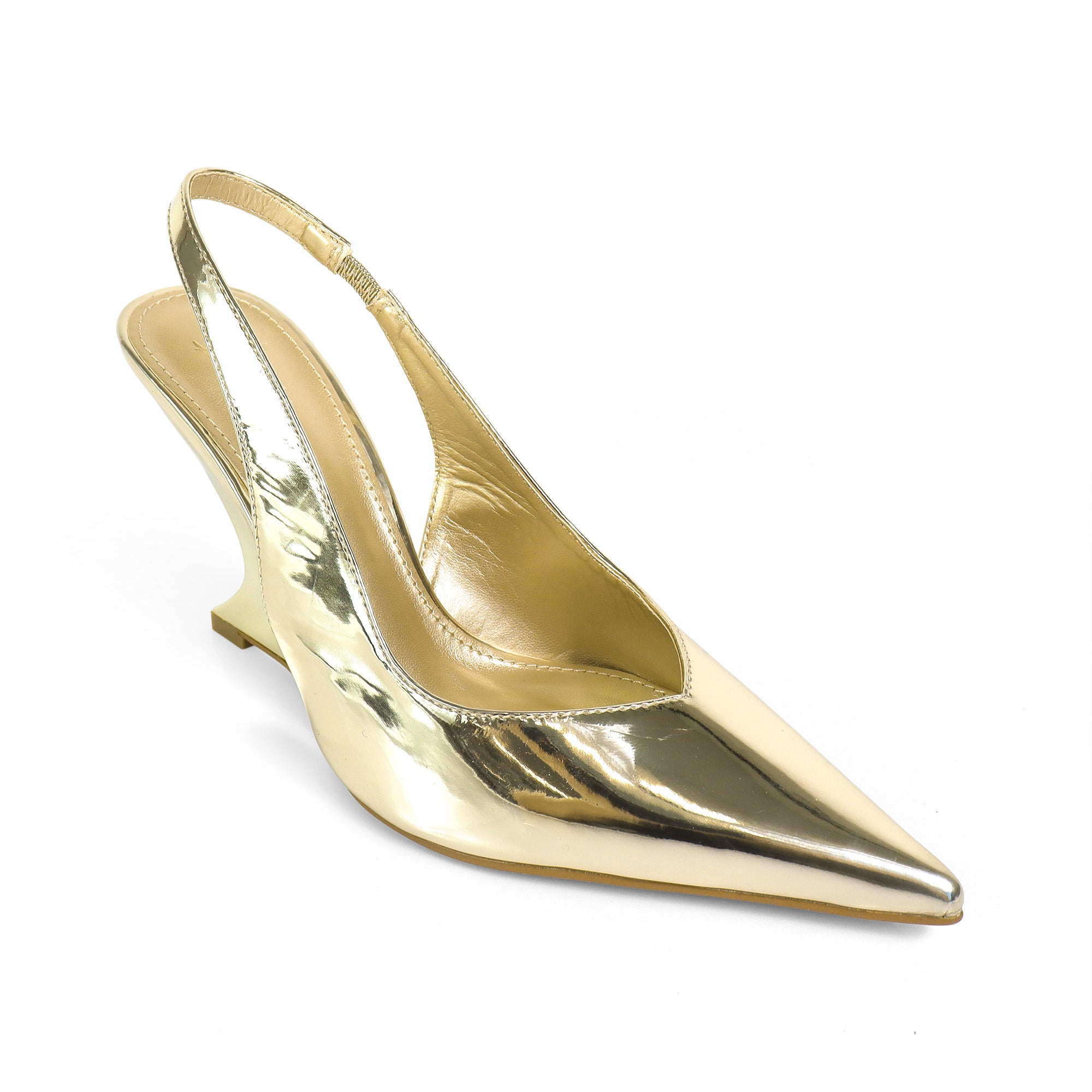 RENATO-1 POINTED TOE SLINGBACK TAIL WEDGE GOLD
