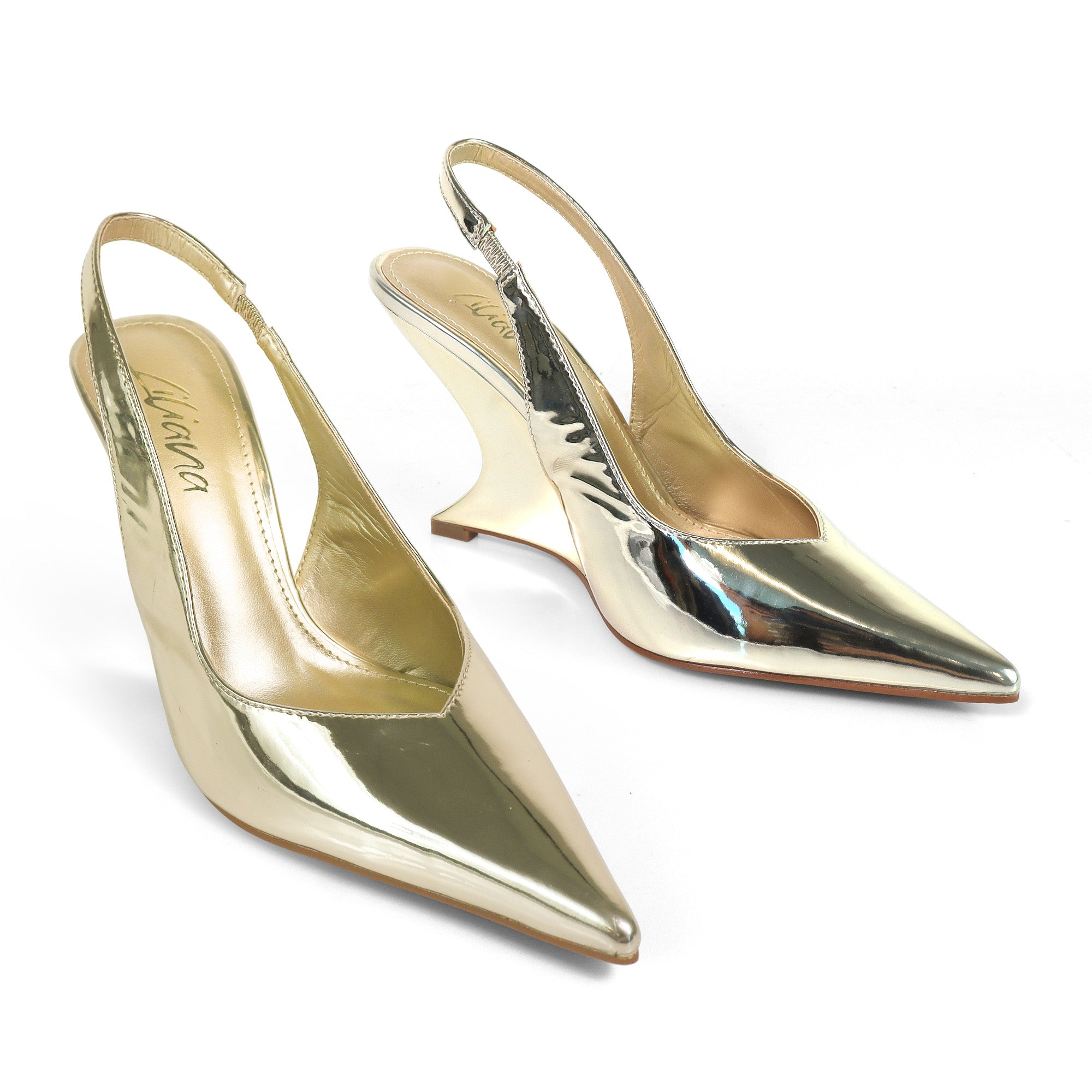 RENATO-1 POINTED TOE SLINGBACK TAIL WEDGE GOLD