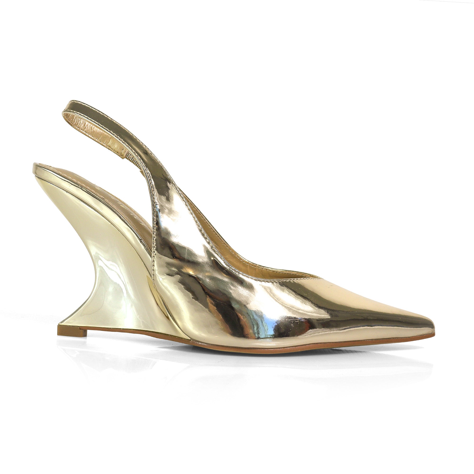 RENATO-1 POINTED TOE SLINGBACK TAIL WEDGE GOLD