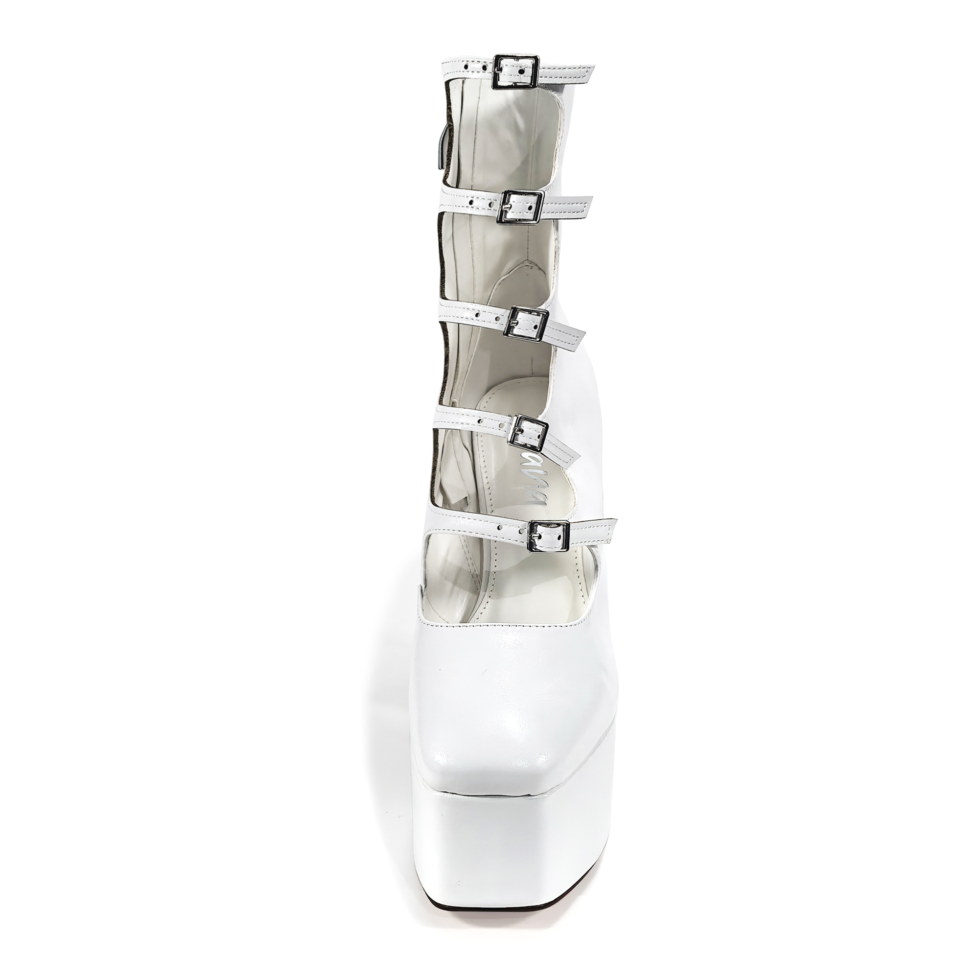 SIMONE-22 CIRCULAR CUTOUTS & BUCKLES PLATFORM BOOTIES W/ HEEL WHITE