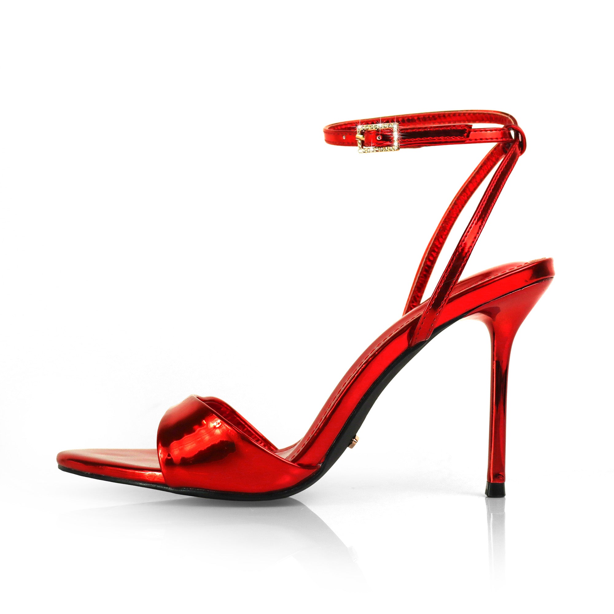 TANJA-1 ANCKLE STRAP W/ HEEL, RED METALLIC