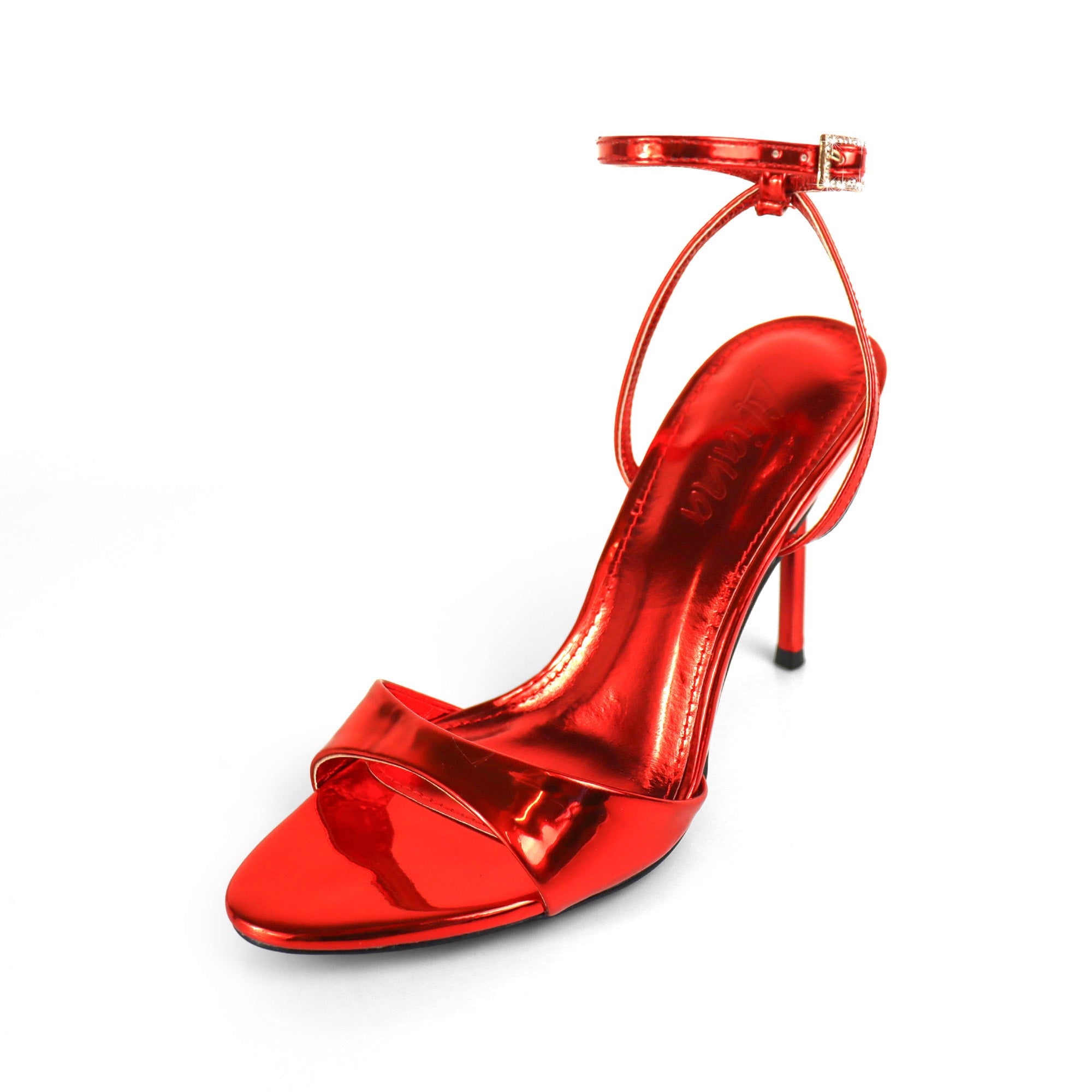 TANJA-1 ANCKLE STRAP W/ HEEL, RED METALLIC