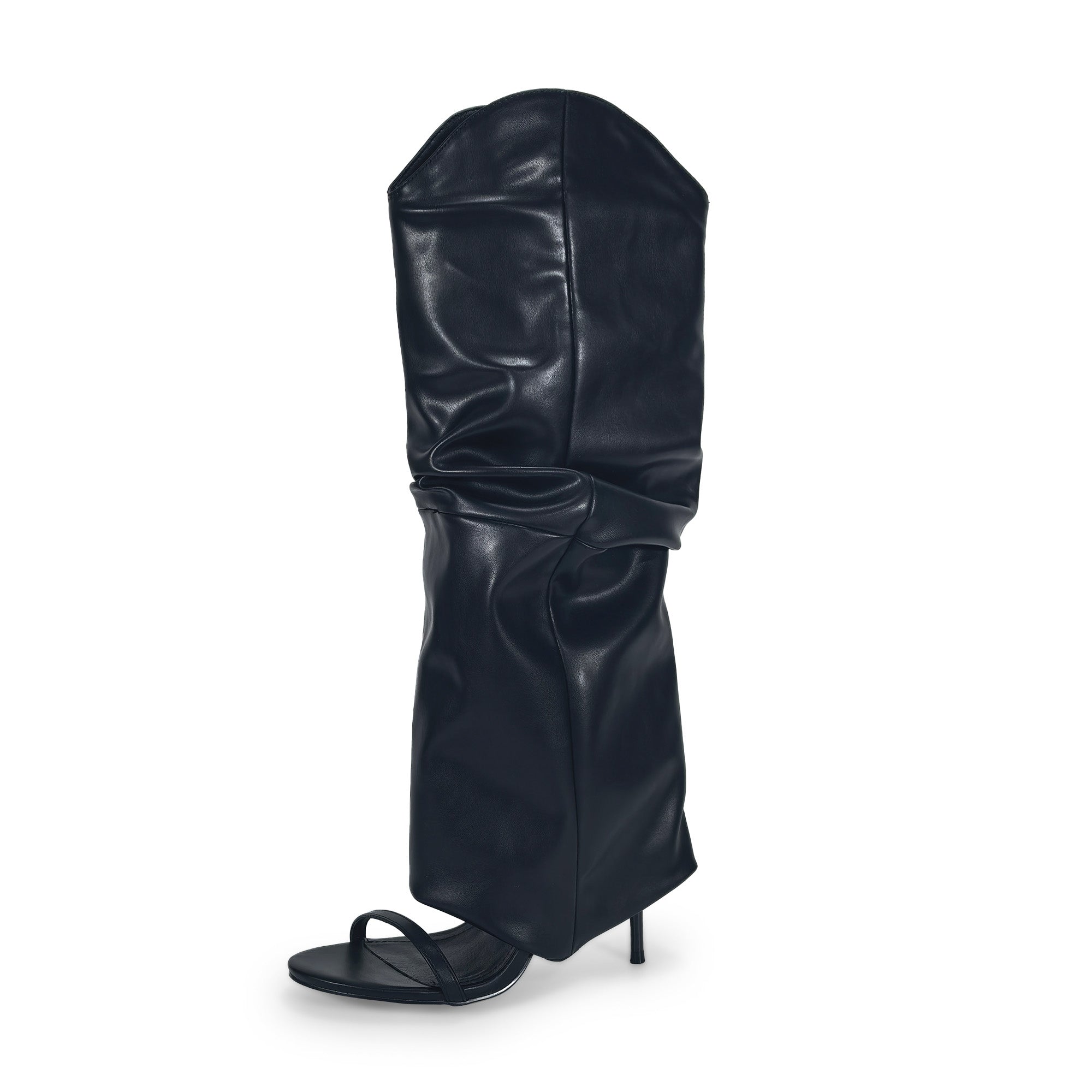 TAYLOR-1 OPEN TOE KNEE HEIGHT SANAL W/ HEEL, BLACK