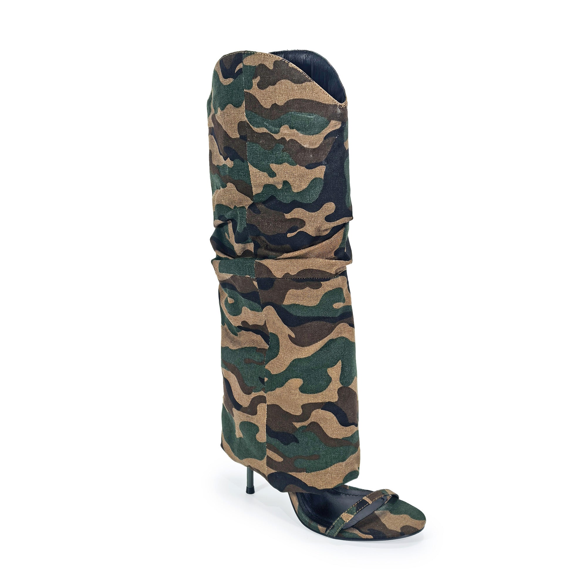 TAYLOR-1 OPEN TOE KNEE HEIGHT SANAL W/ HEEL, CAMO