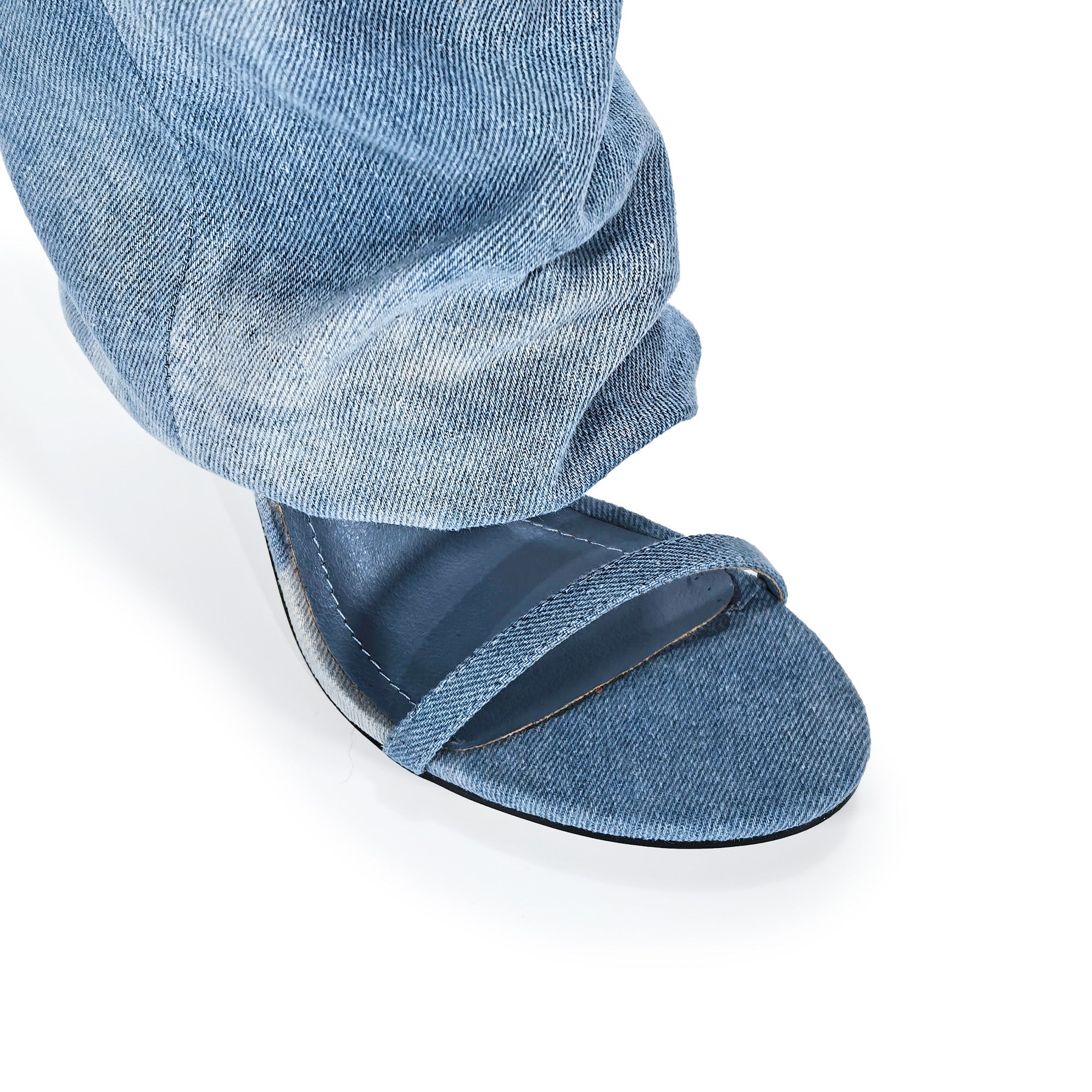 TAYLOR-1 OPEN TOE KNEE HEIGHT SANAL W/ HEEL, DENIM