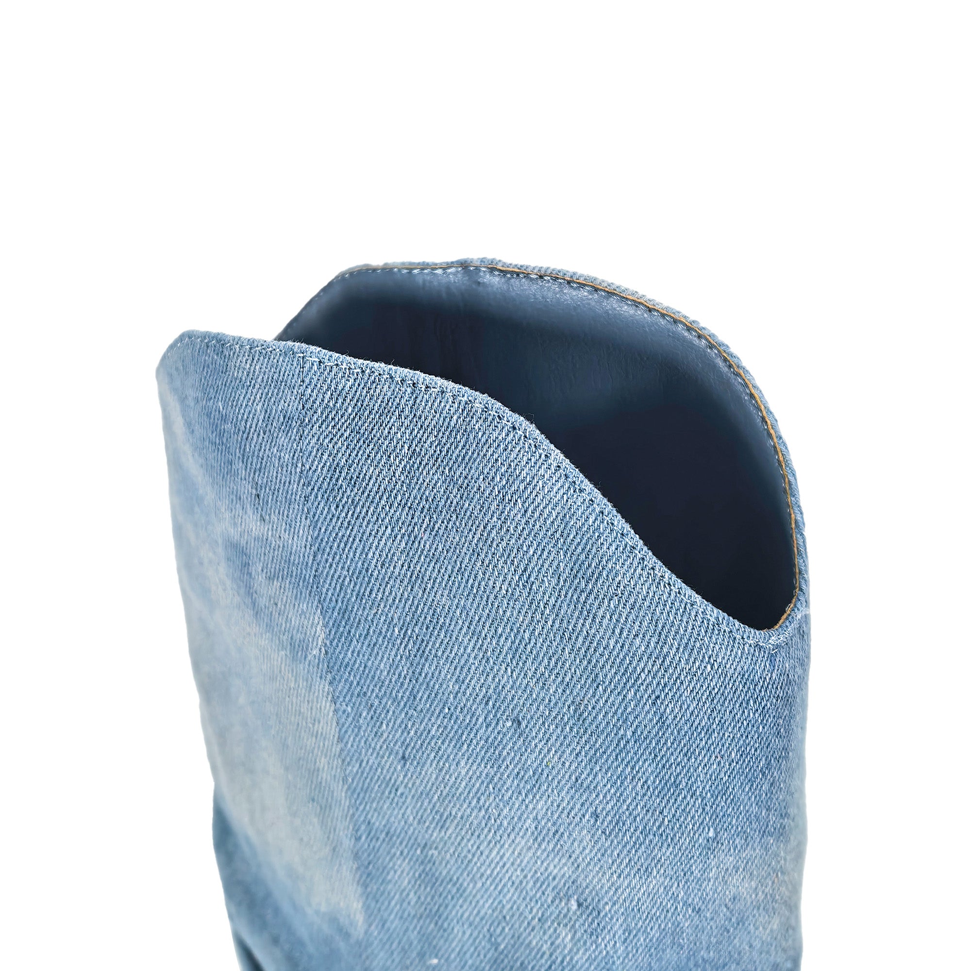 TAYLOR-1 OPEN TOE KNEE HEIGHT SANAL W/ HEEL, DENIM